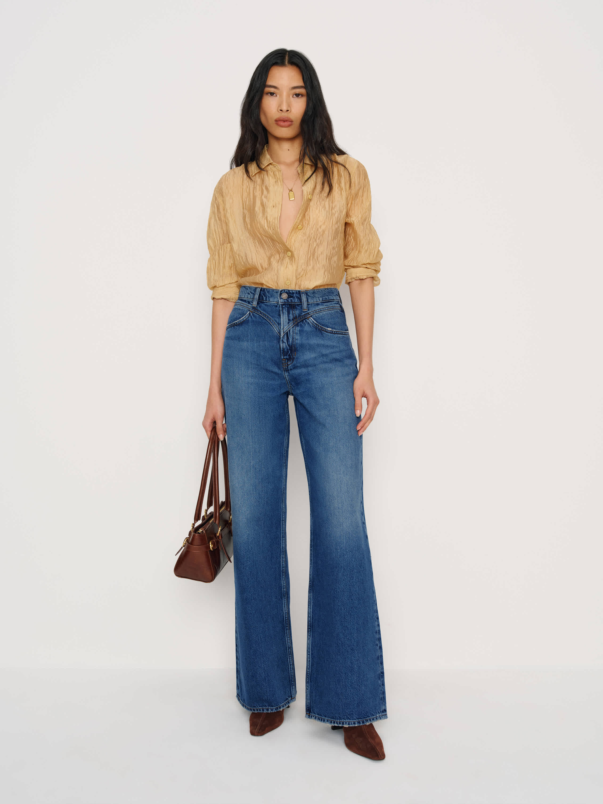 Reformation Cary High Rise Slouchy Wide Leg Jeans Blue Denim 32