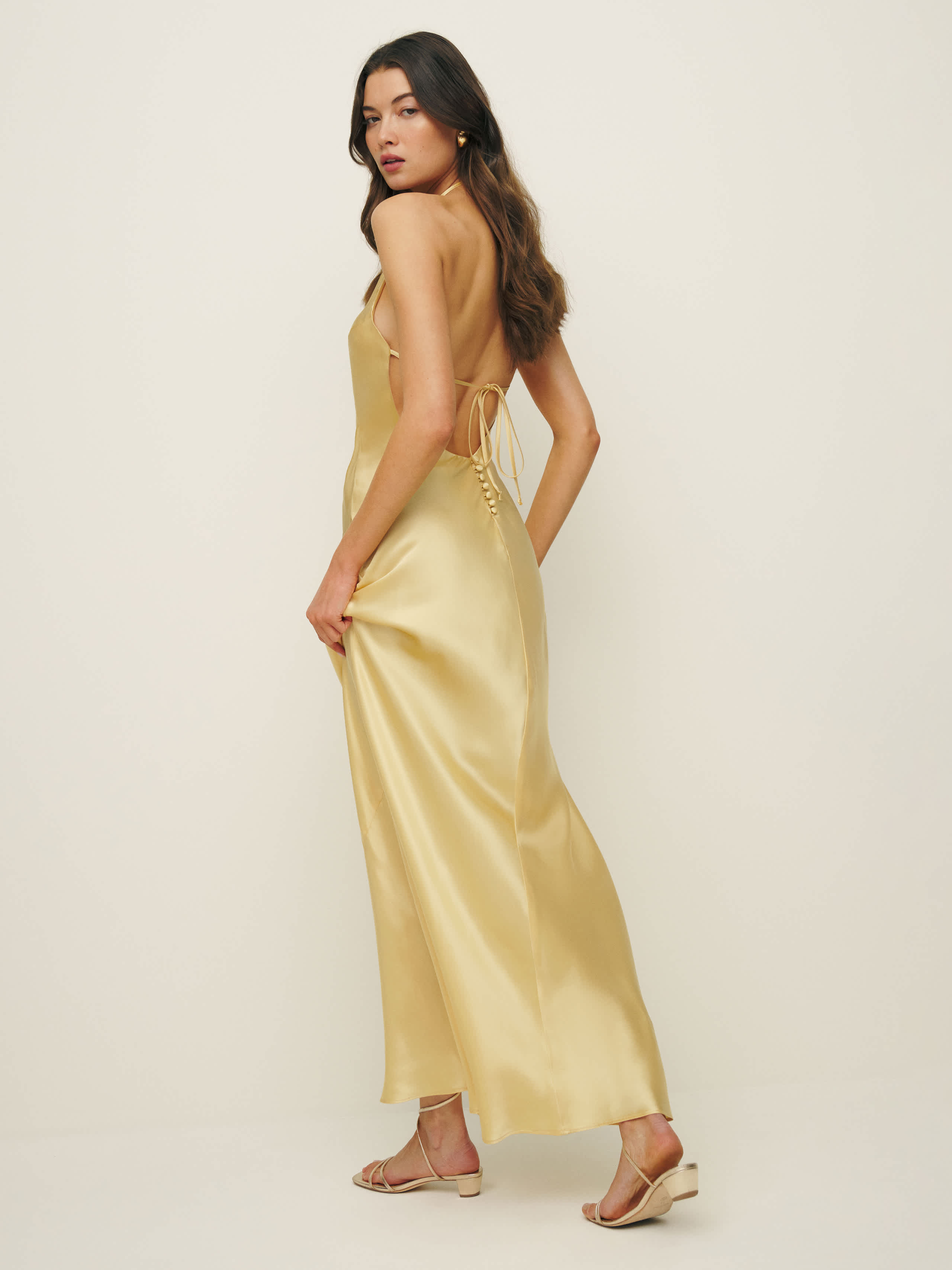 Reformation Jeany Silk Dress Yellow Large