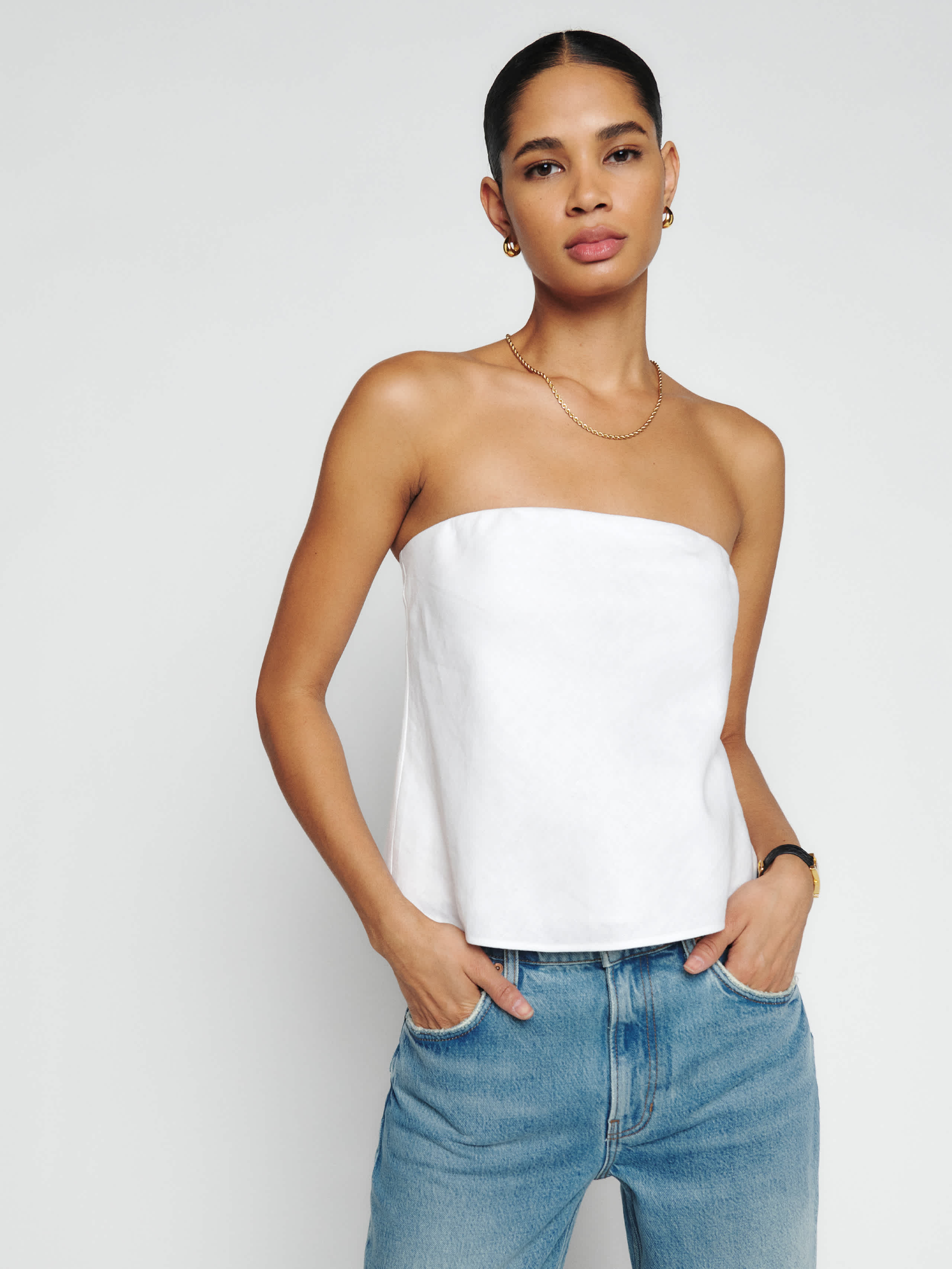 Reformation Spritz Linen Top Ivory Medium