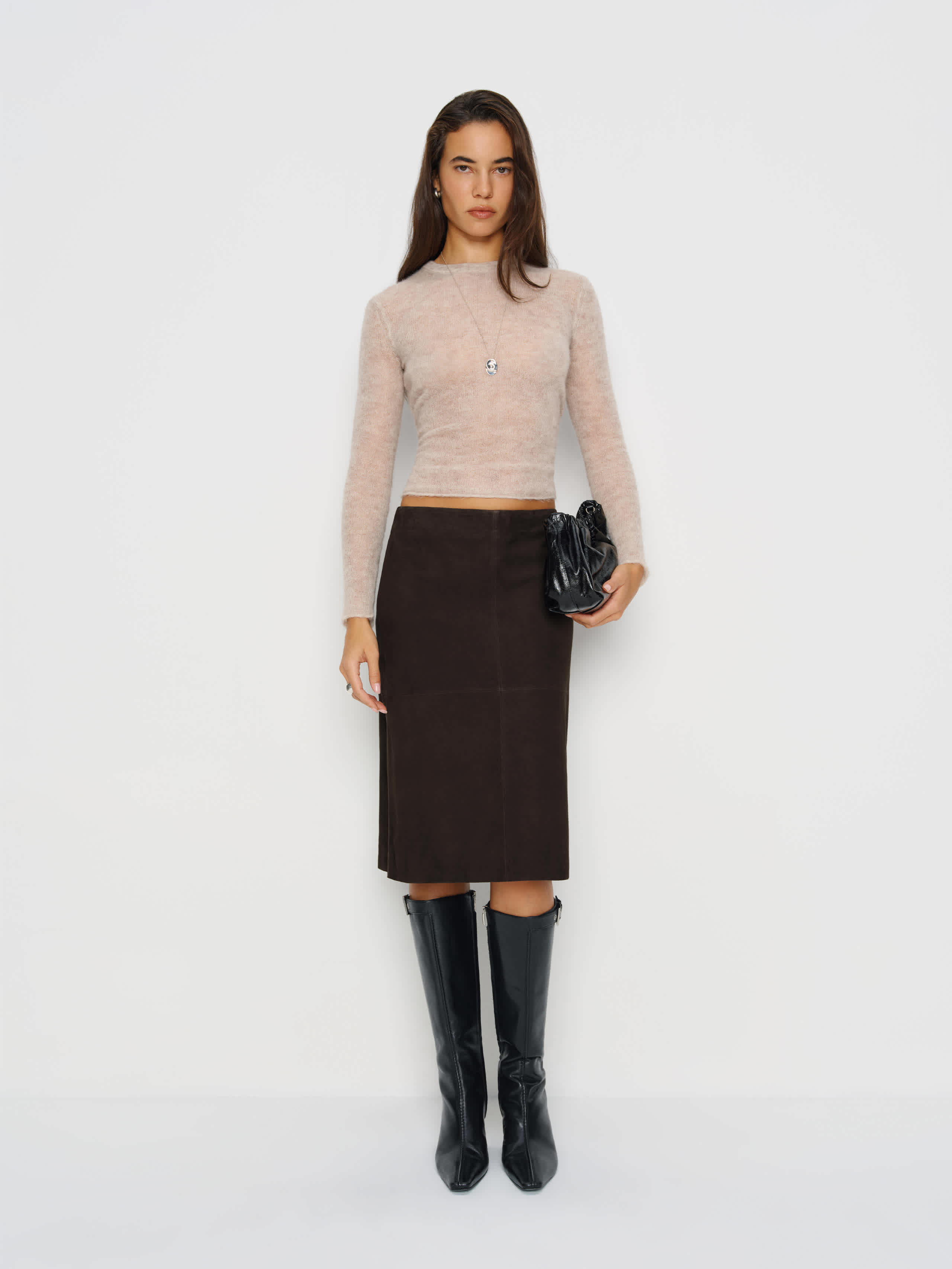 Veda Barrow Leather Low Waist Skirt Brown 12 In Brown