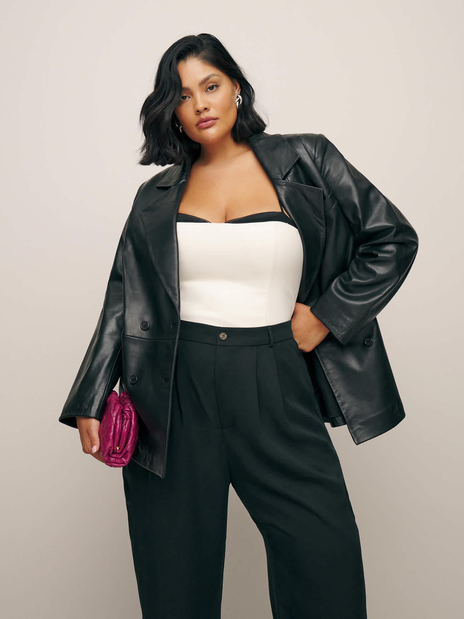 Veda Dalia Relaxed Leather Blazer Es Black 2x In Black