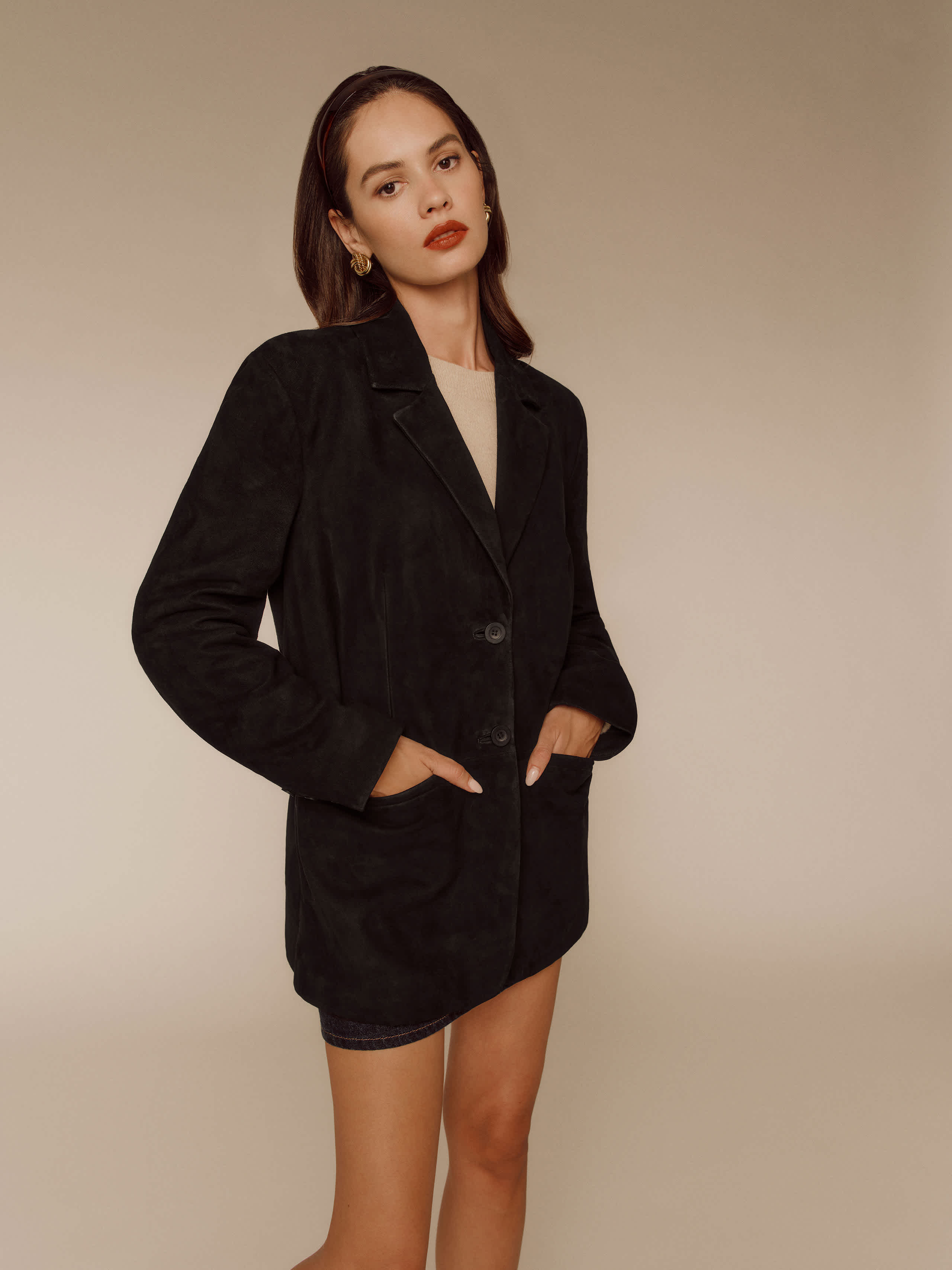 Veda Leon Oversized Blazer Black Suede Xs In Black