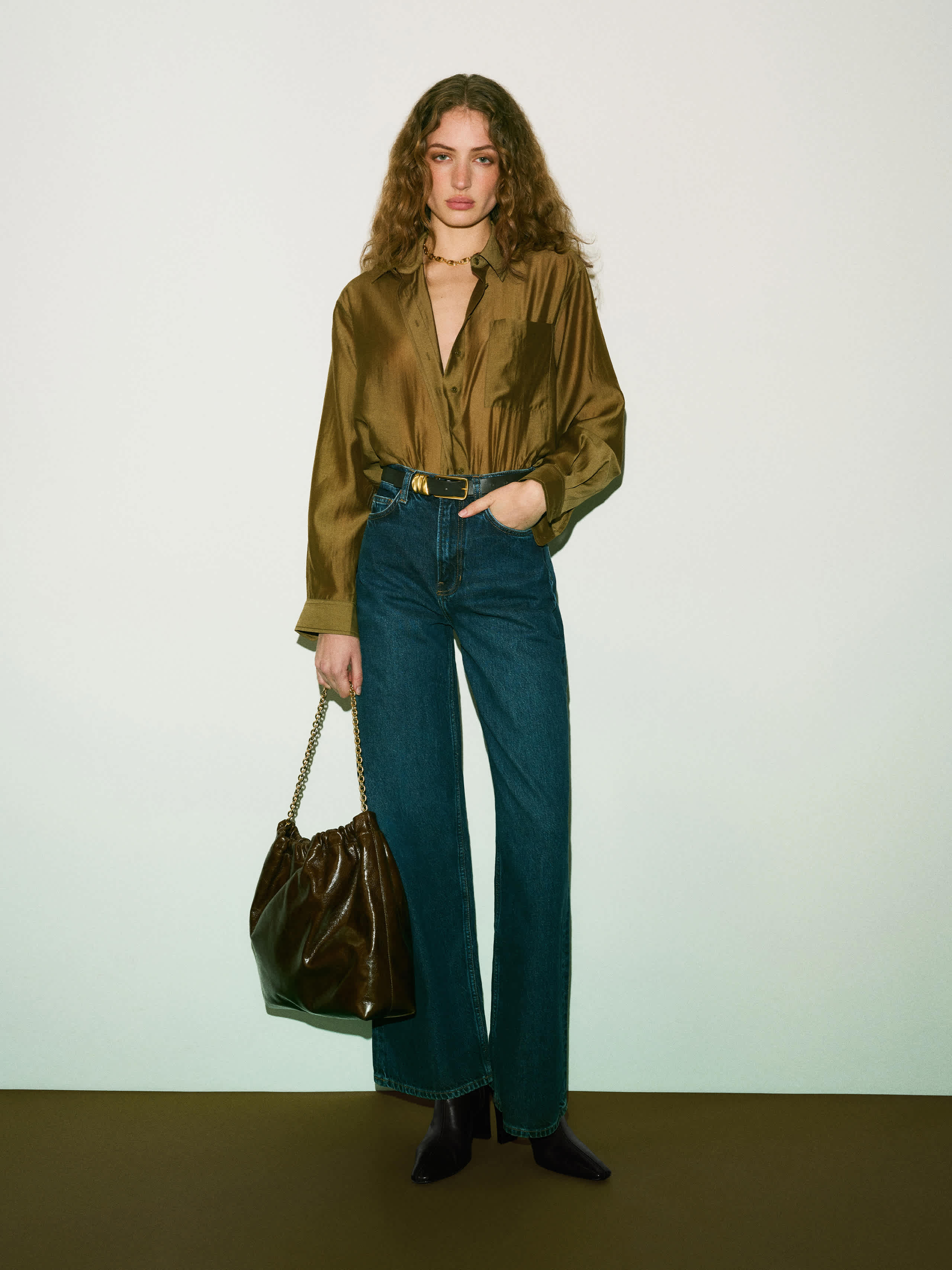 Reformation Eli Oversized Shirt Green Xs