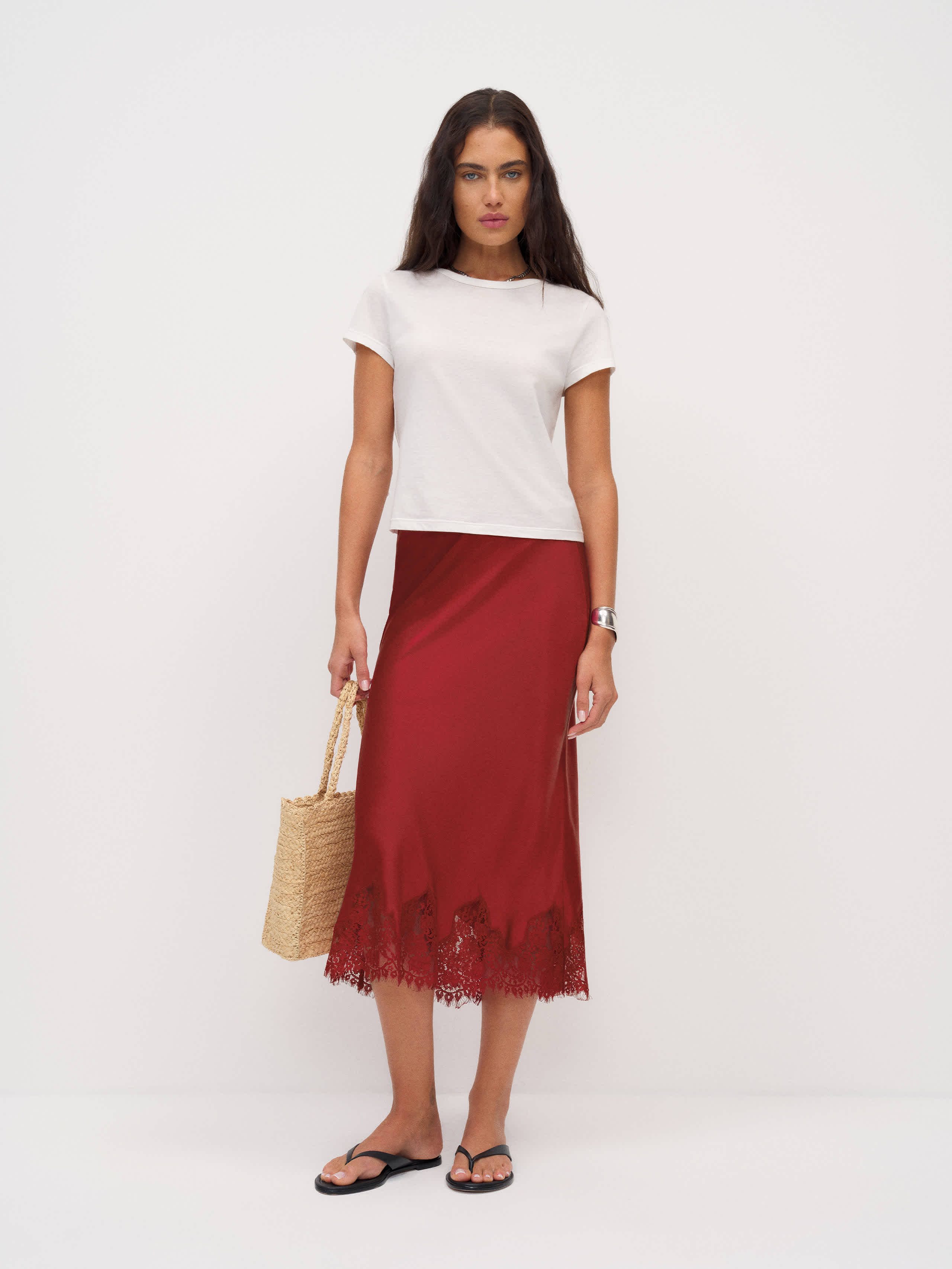 Reformation Carolina Silk Skirt Red Small