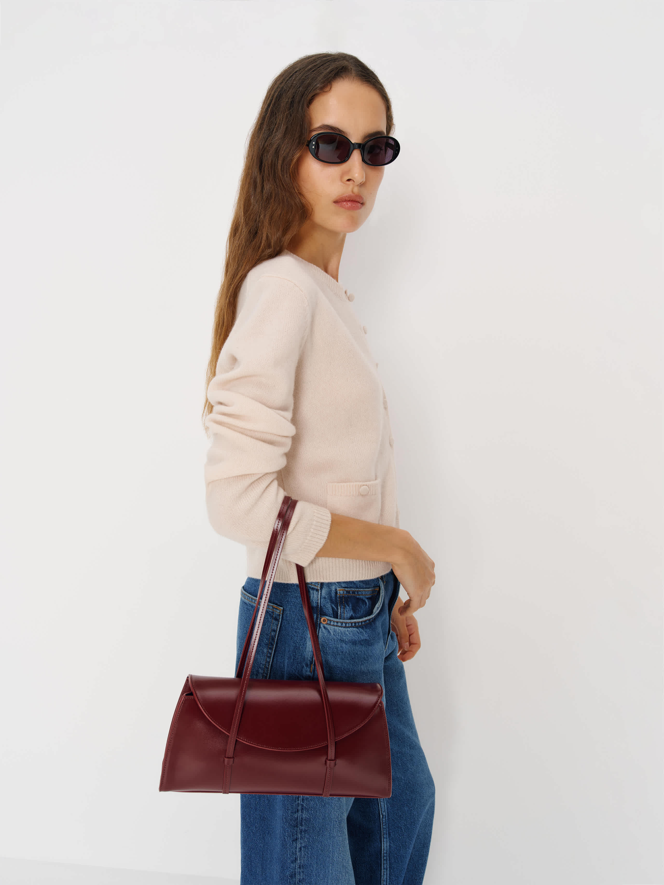 Reformation Elena Shoulder Bag Red In Burgundy