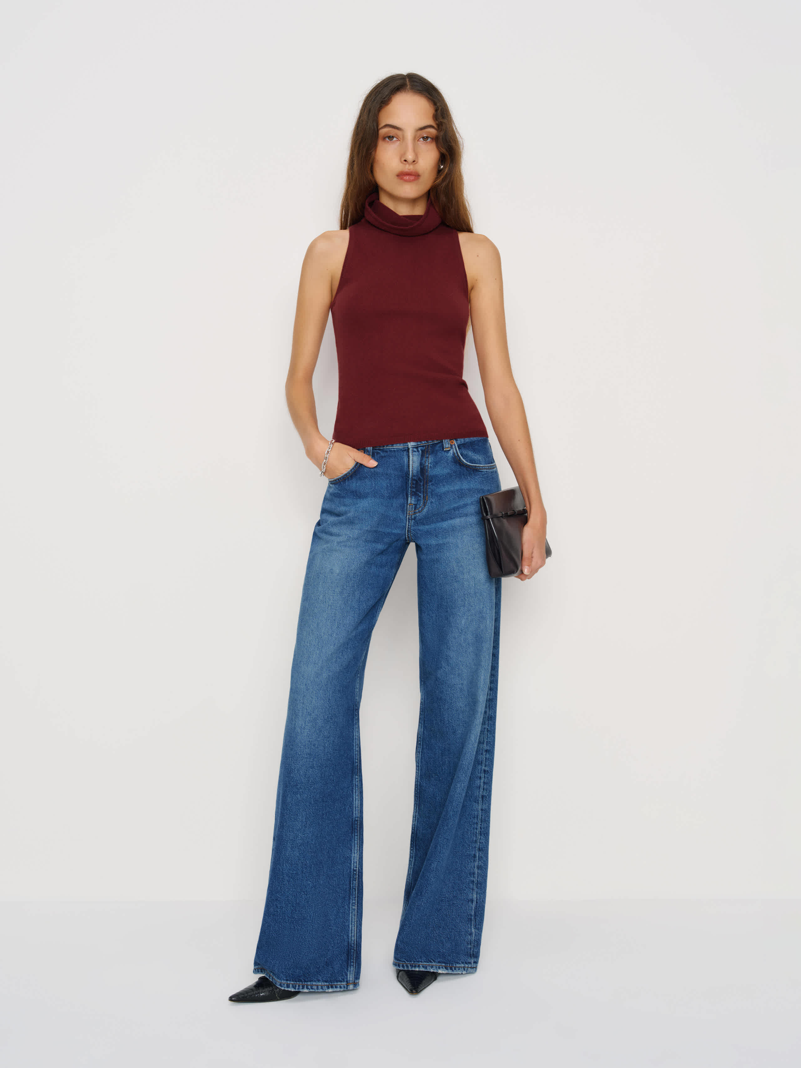 Reformation Marcy Cashmere Turtleneck Tank Top Red Xl In Burgundy