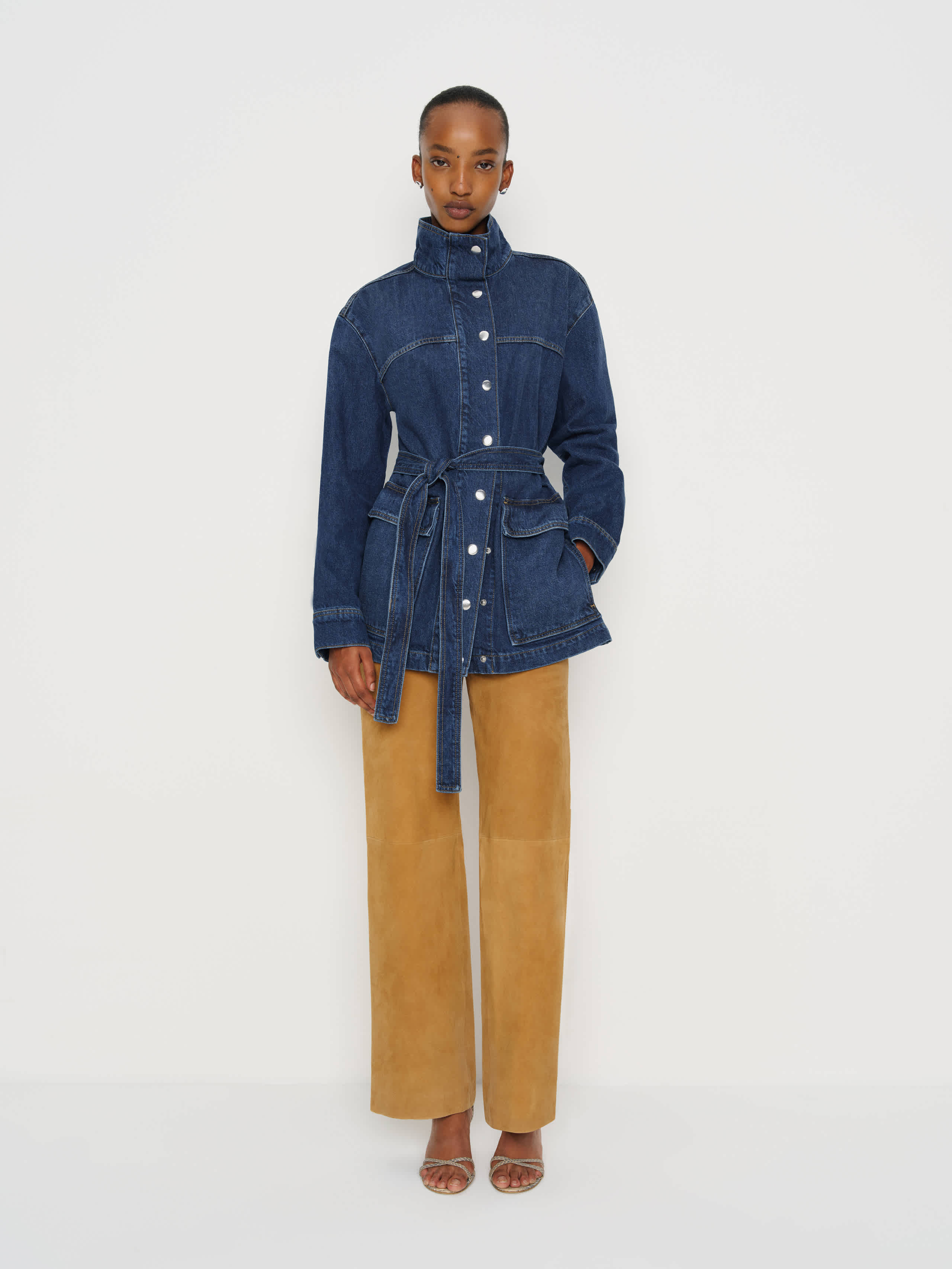 Reformation Veste En Jean À Ceinture Drina Bleu L In Blue