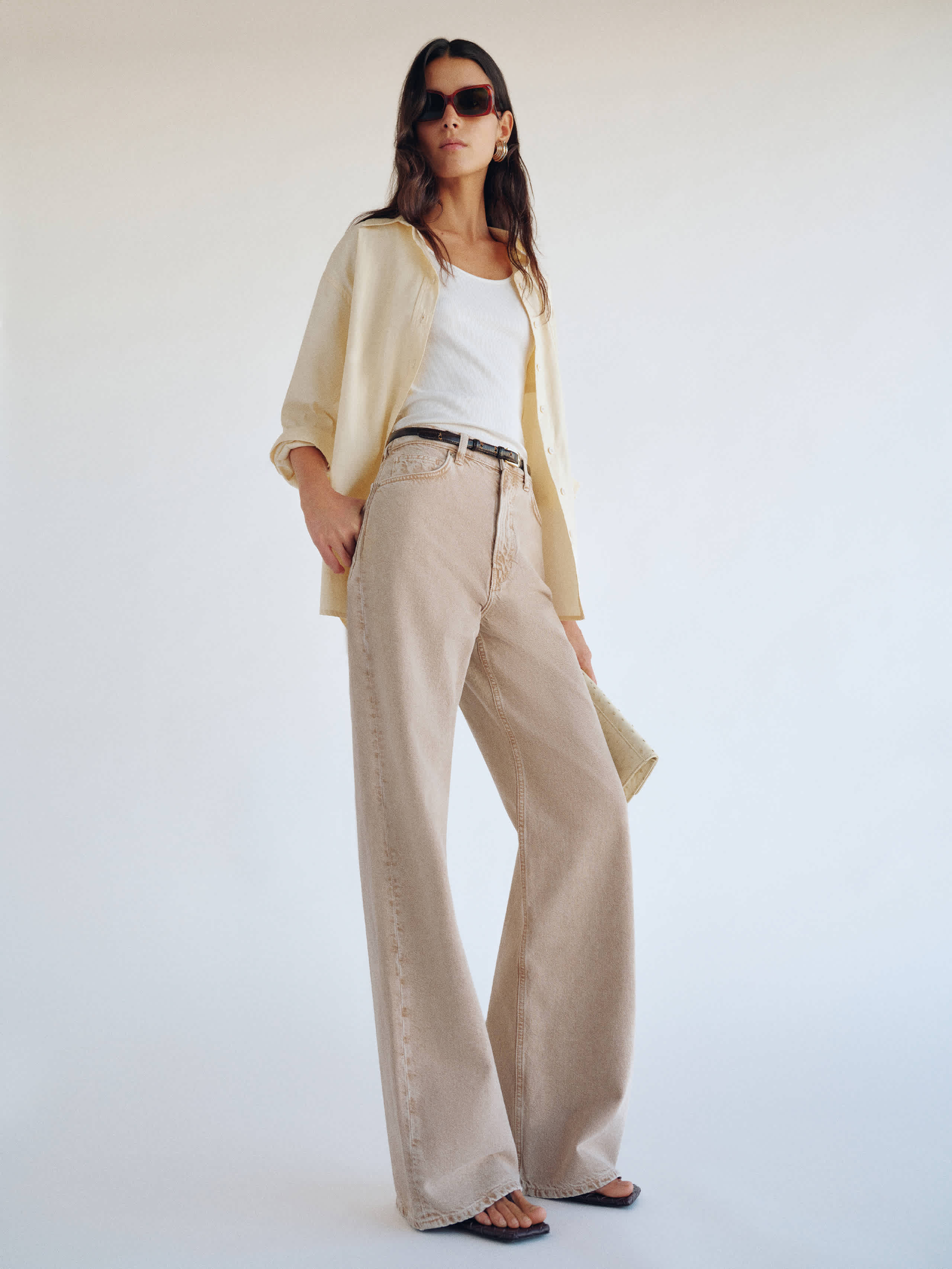 Reformation Cary High Rise Slouchy Wide Leg Long Jeans Natural 23l
