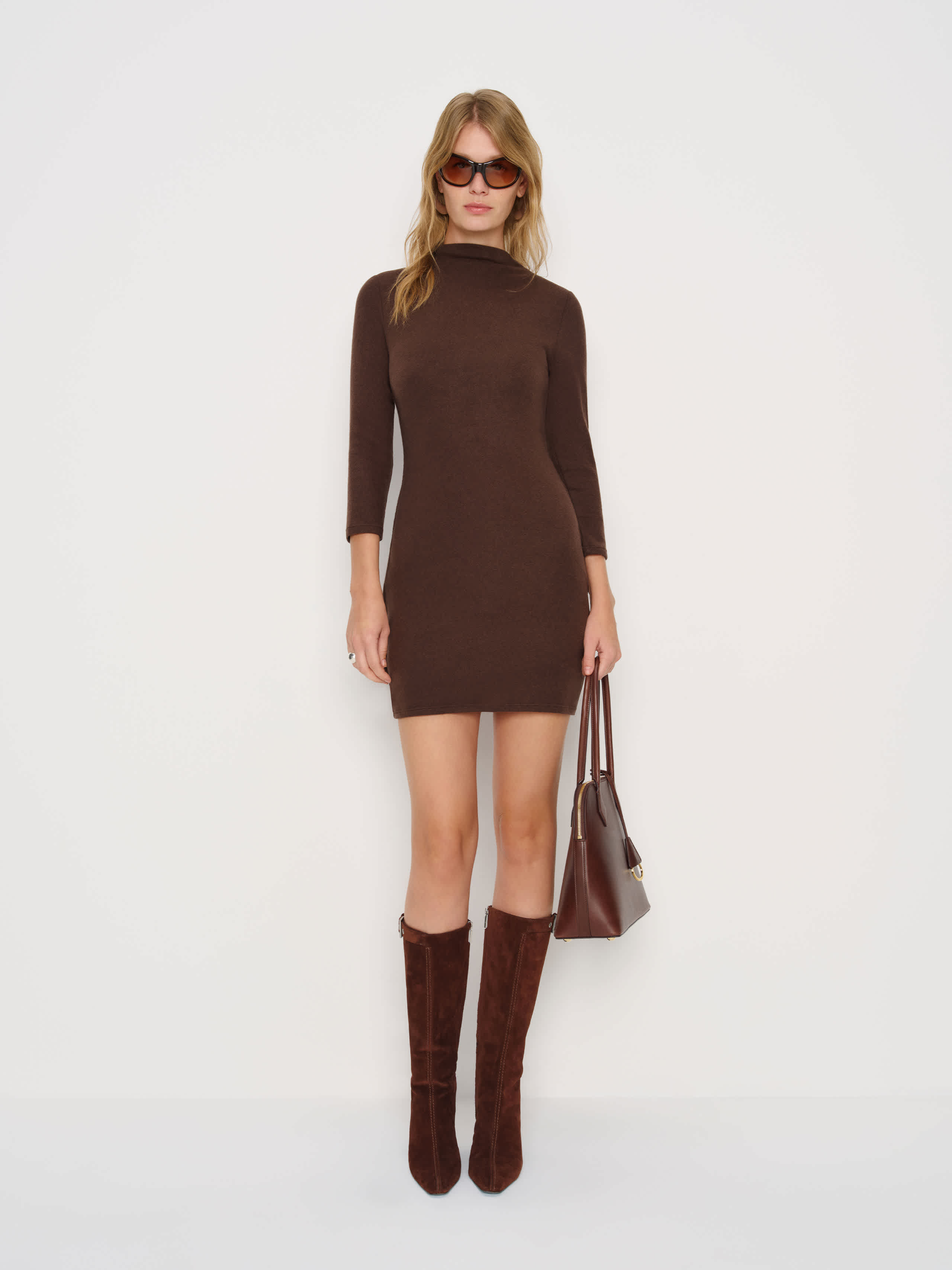 Reformation Camille Knit Dress Brown Small