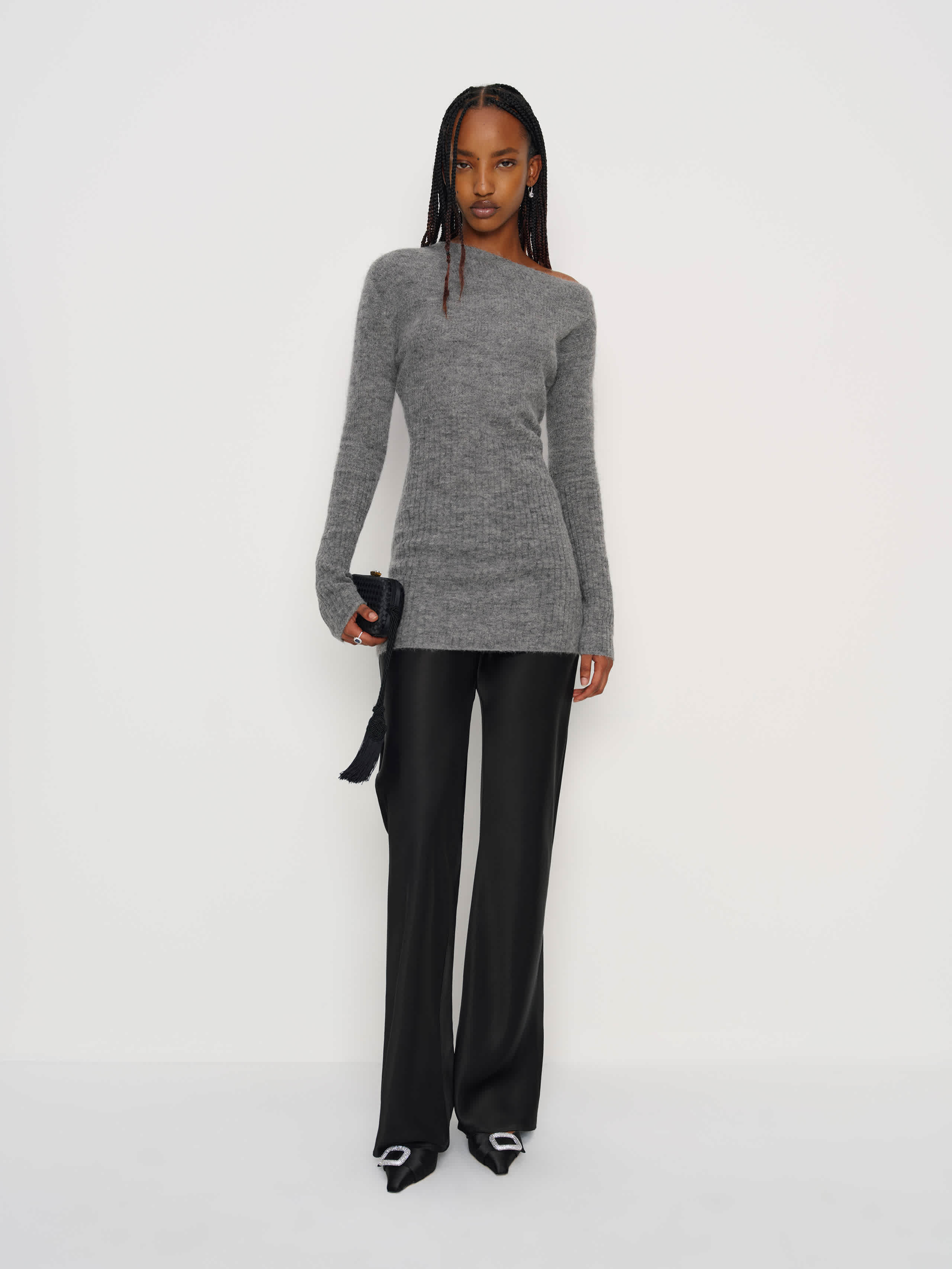 Reformation Avril Fine Alpaca Sweater Grey Large In Gray