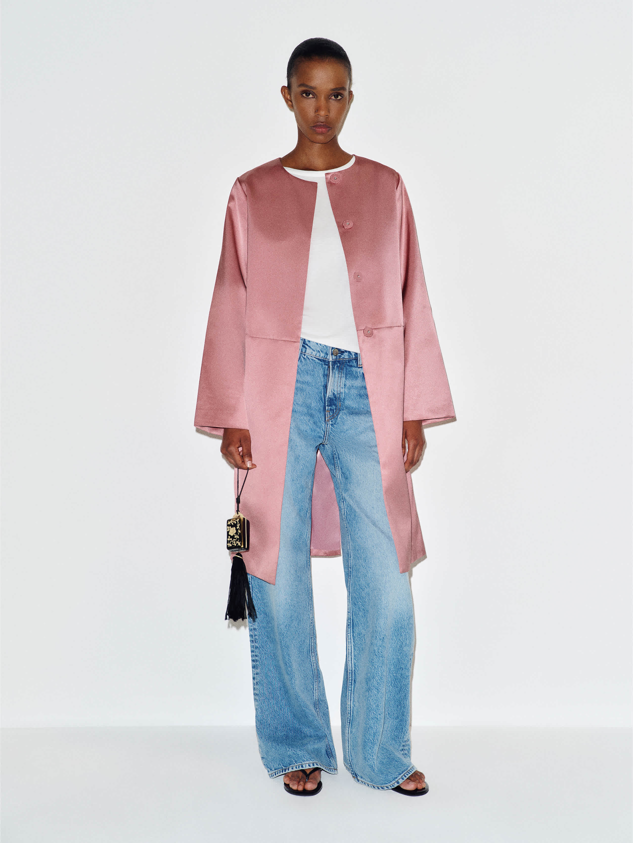 Reformation Stella Satin Coat Pink Large