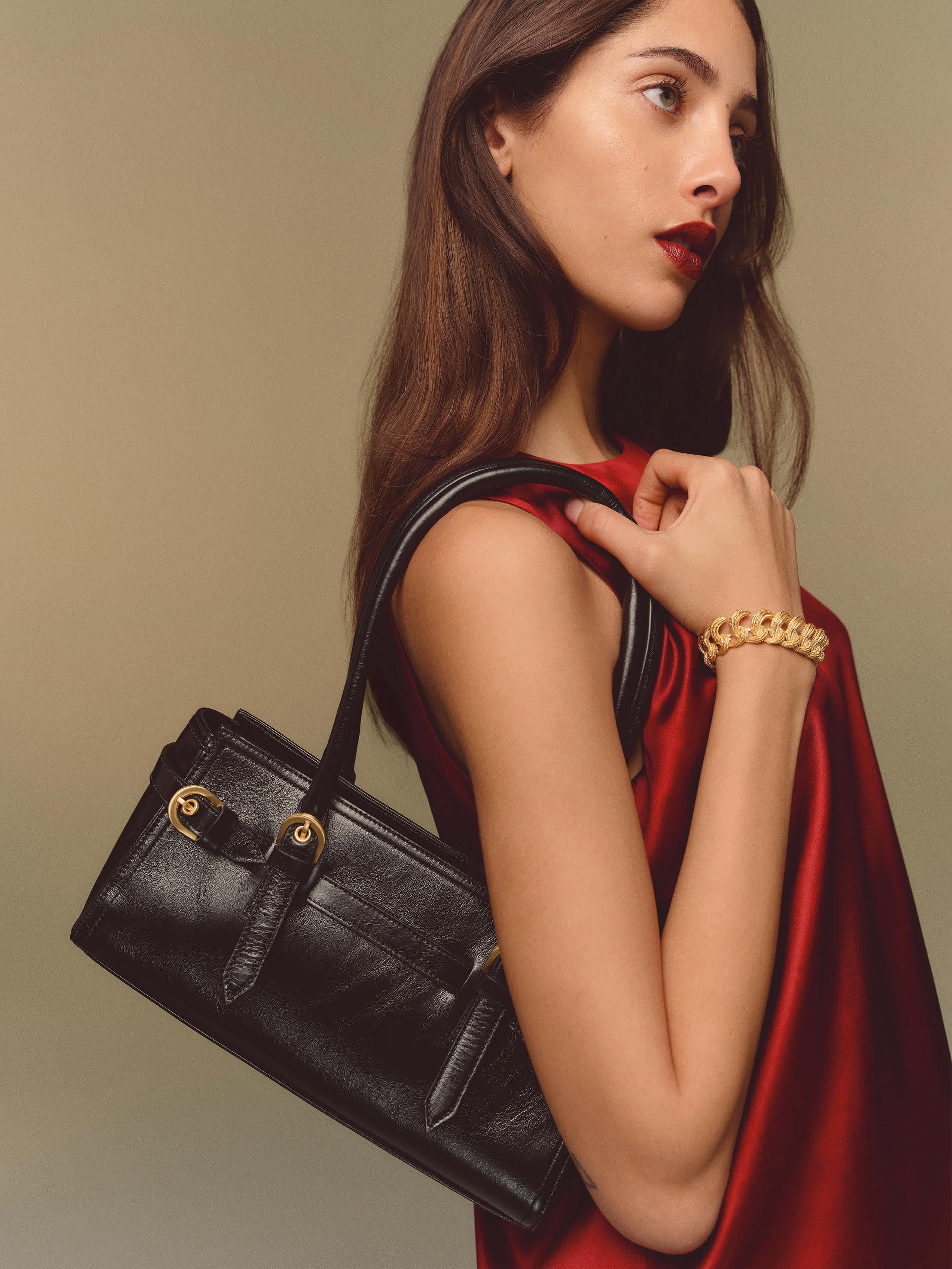 Reformation Beatrice Shoulder Bag Black Leather