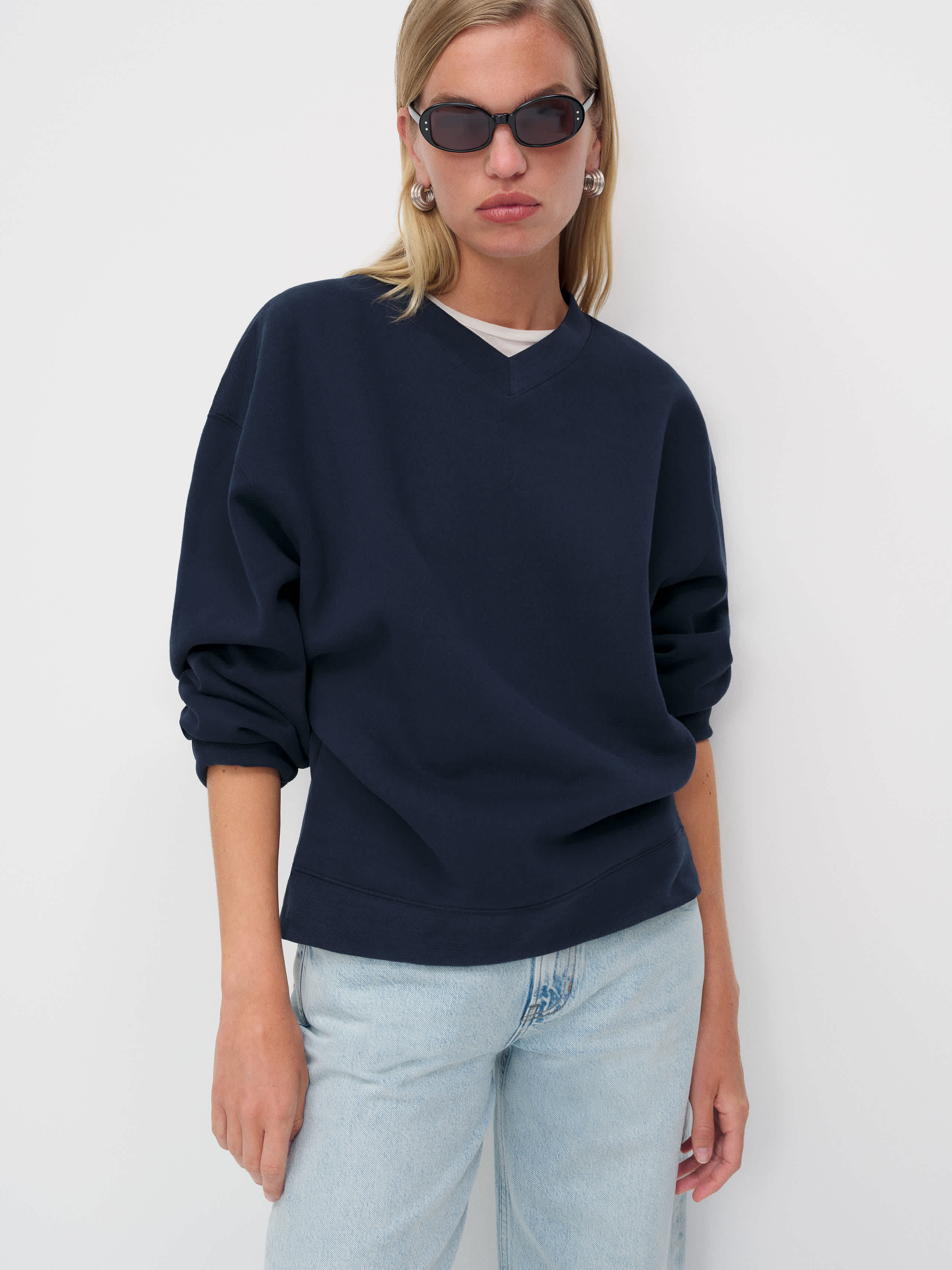 Reformation Bowie V Neck Sweatshirt Blue Xs