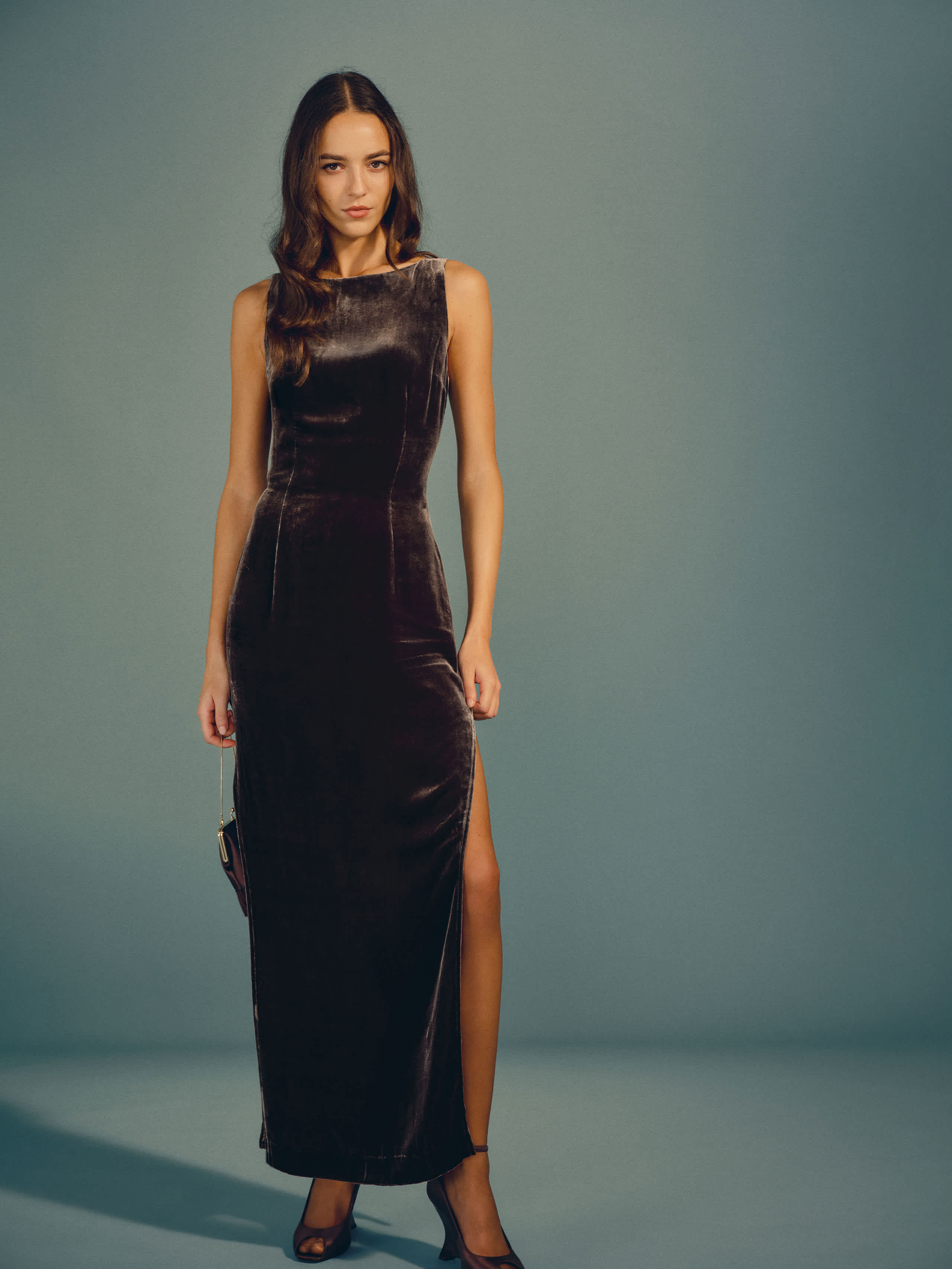 Reformation Romy Velvet Dress Brown 12