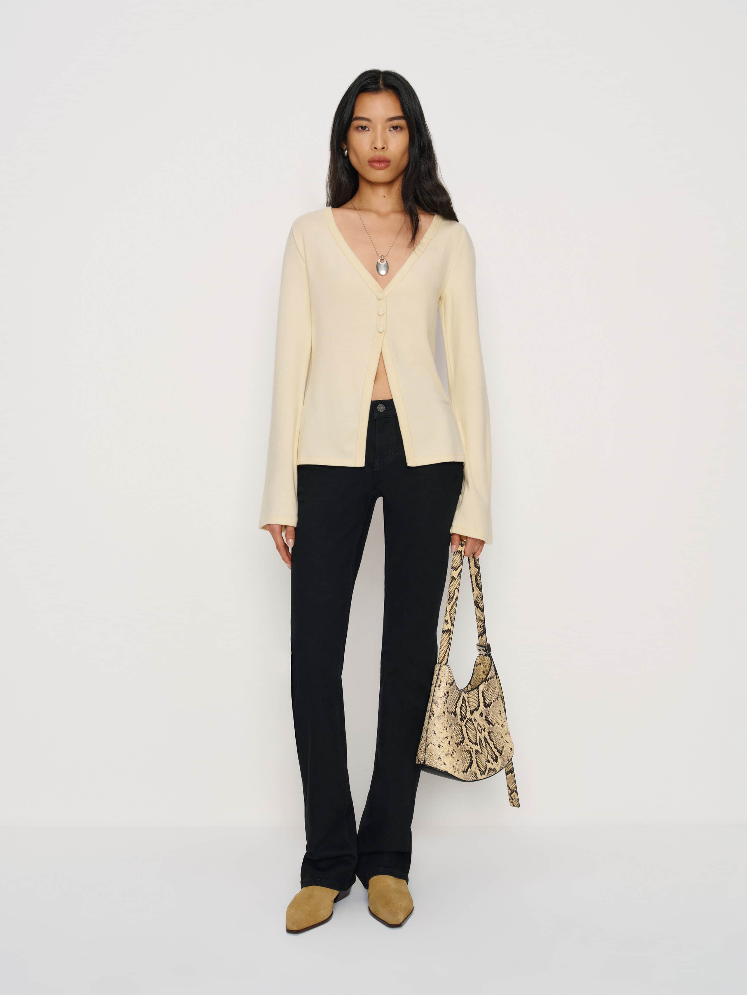 Reformation Millie Knit Top Yellow Xs In Animal Print