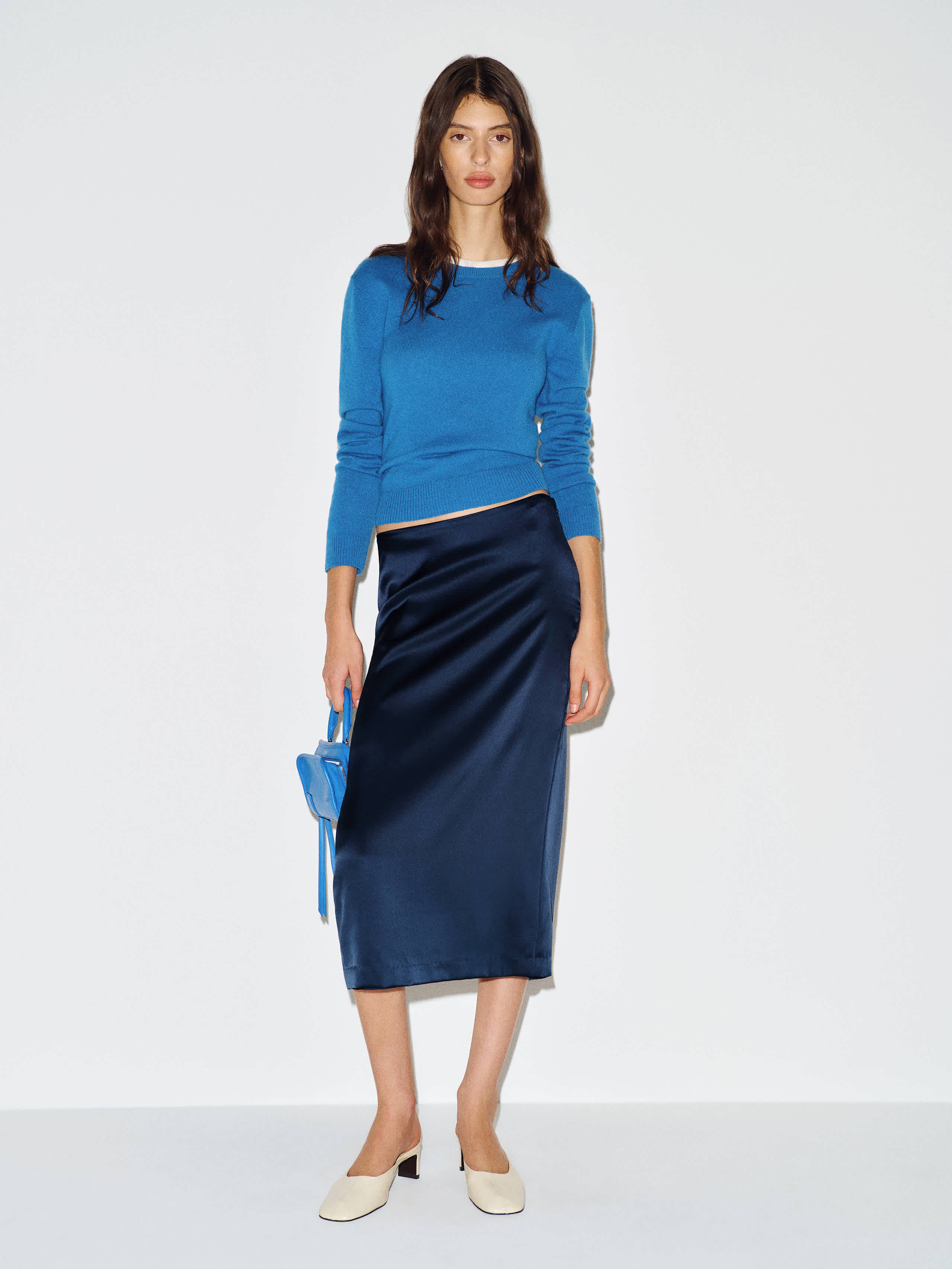 Reformation Helen Low Waist Silk Midi Skirt Blue 0