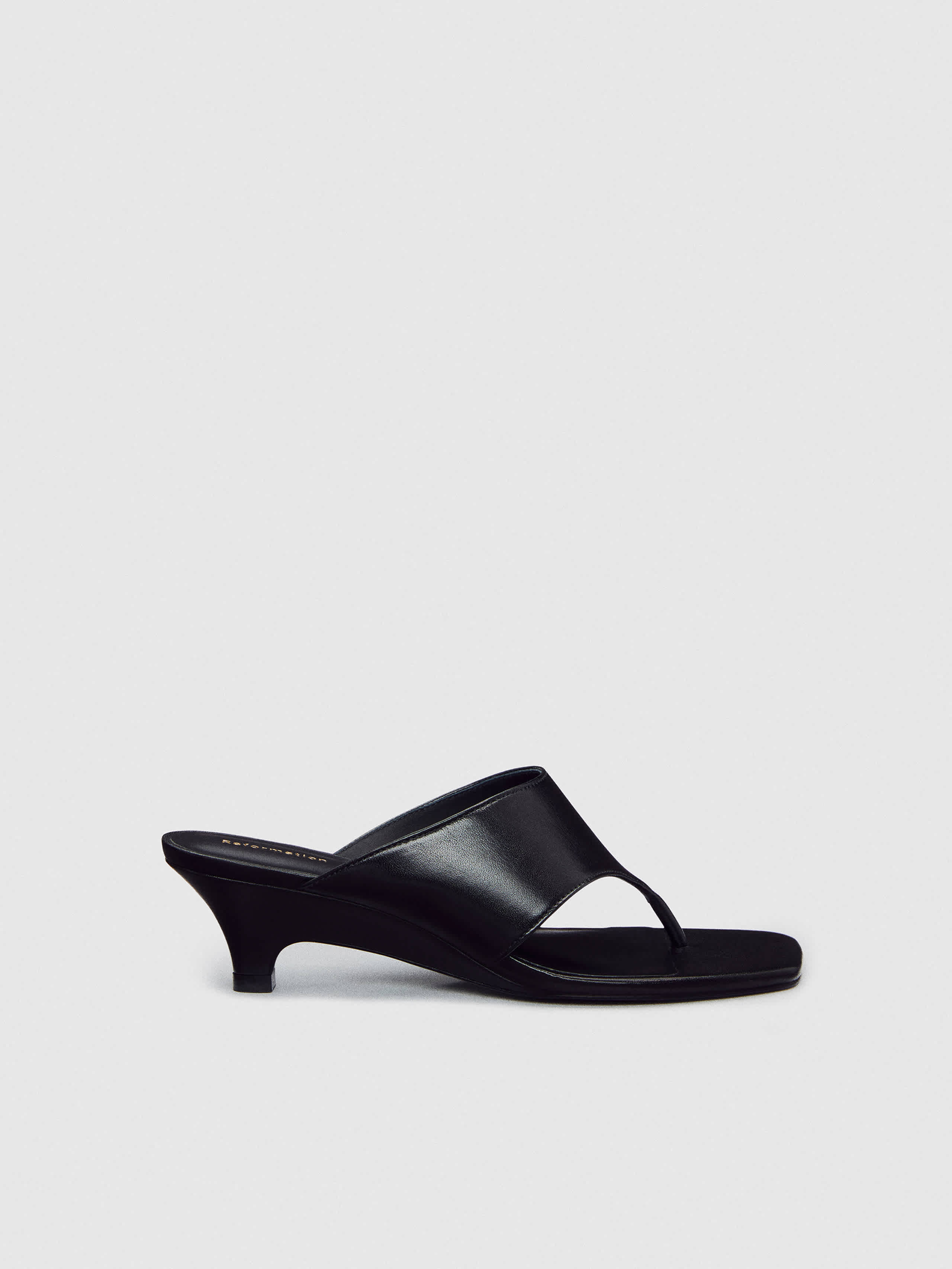 Reformation Sherlyn Wedge Thong Black Leather 6.5