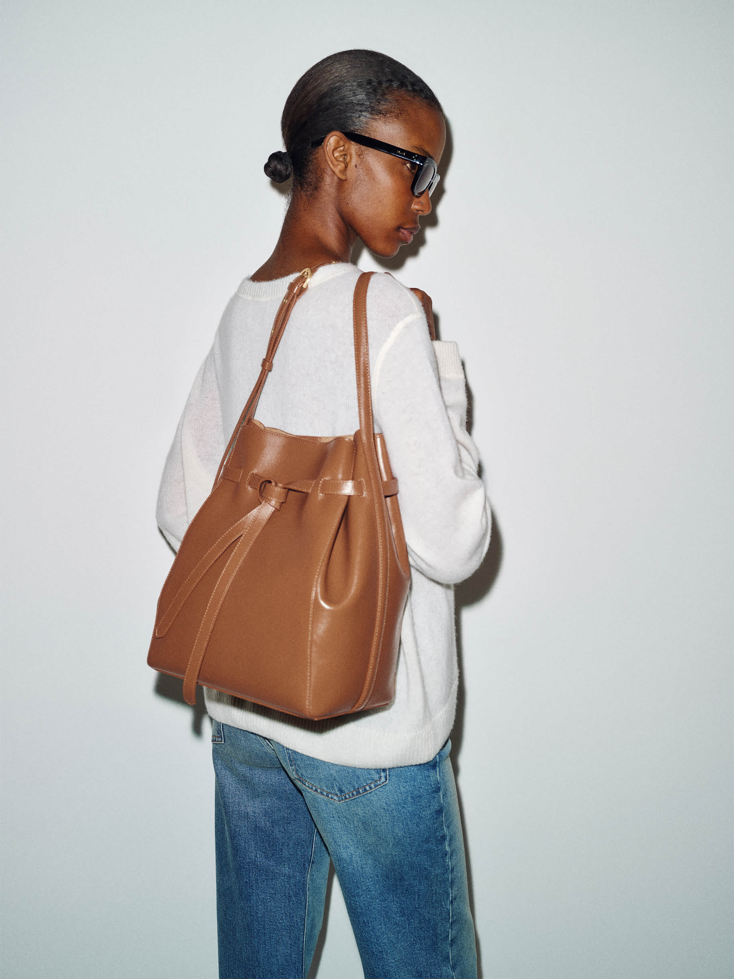 Reformation Beatrice Bucket Tote Brown