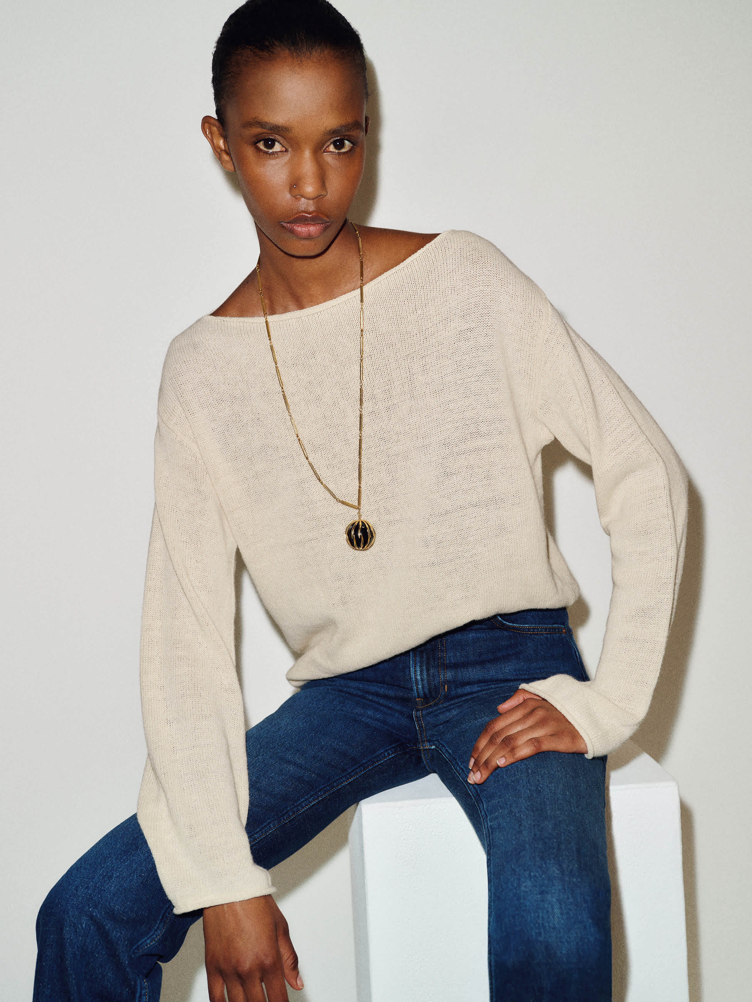 Reformation Marine Linen Cotton Sweater Ivory Large In Ivoire