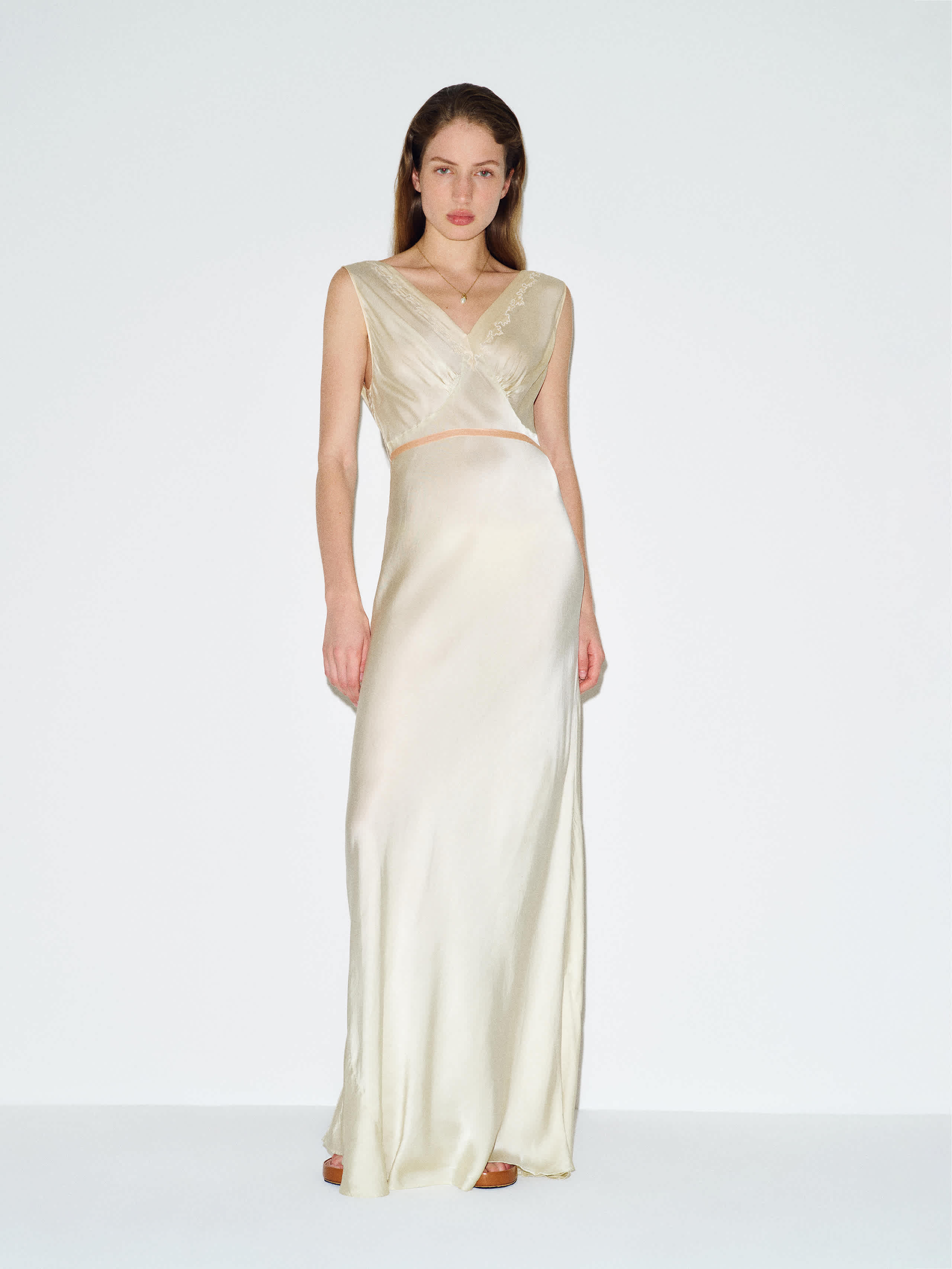 Reformation Vintage Claire Slip Green Silk