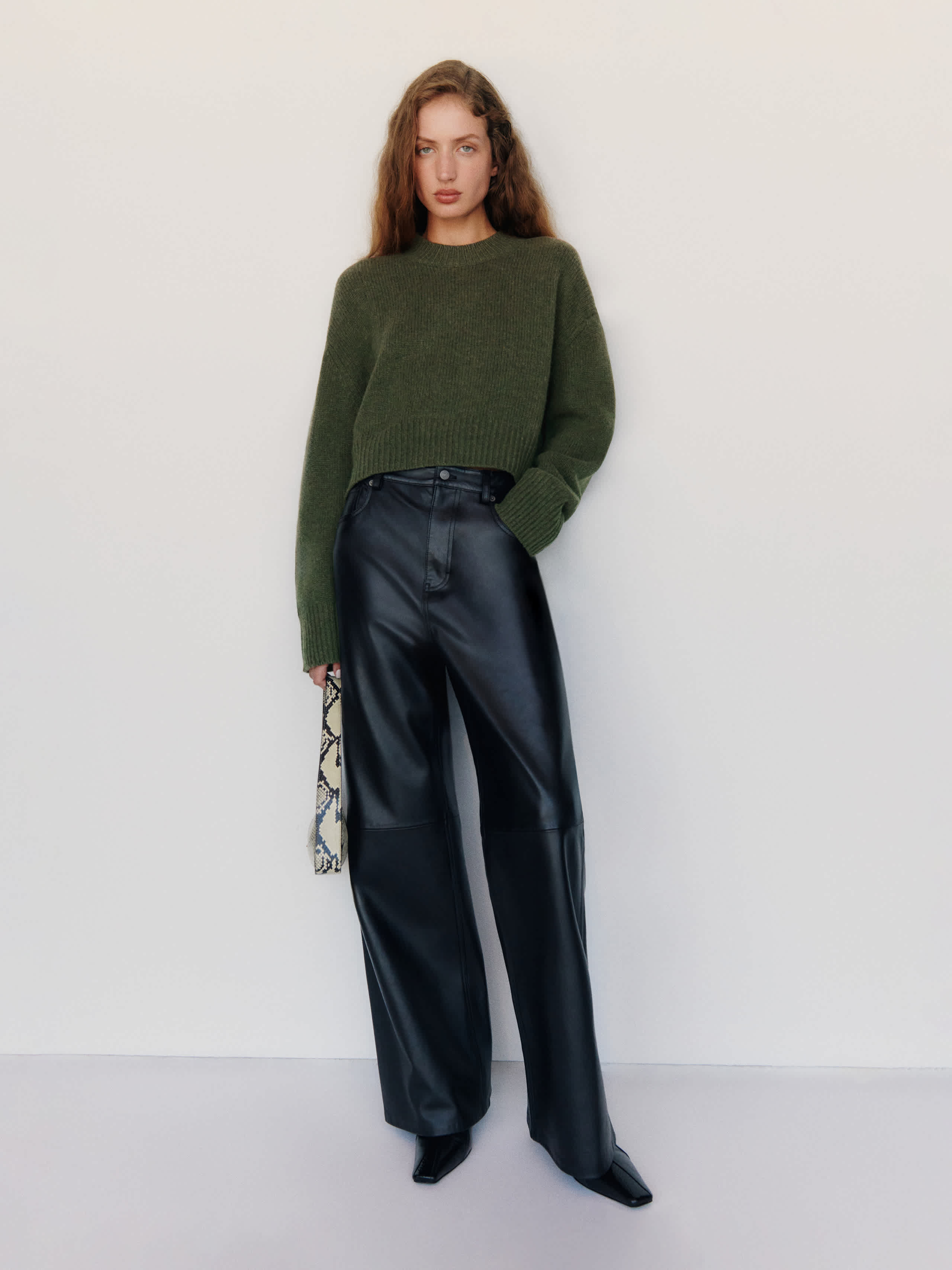 Reformation Remy Regenerative Wool Crew Sweater Green Large