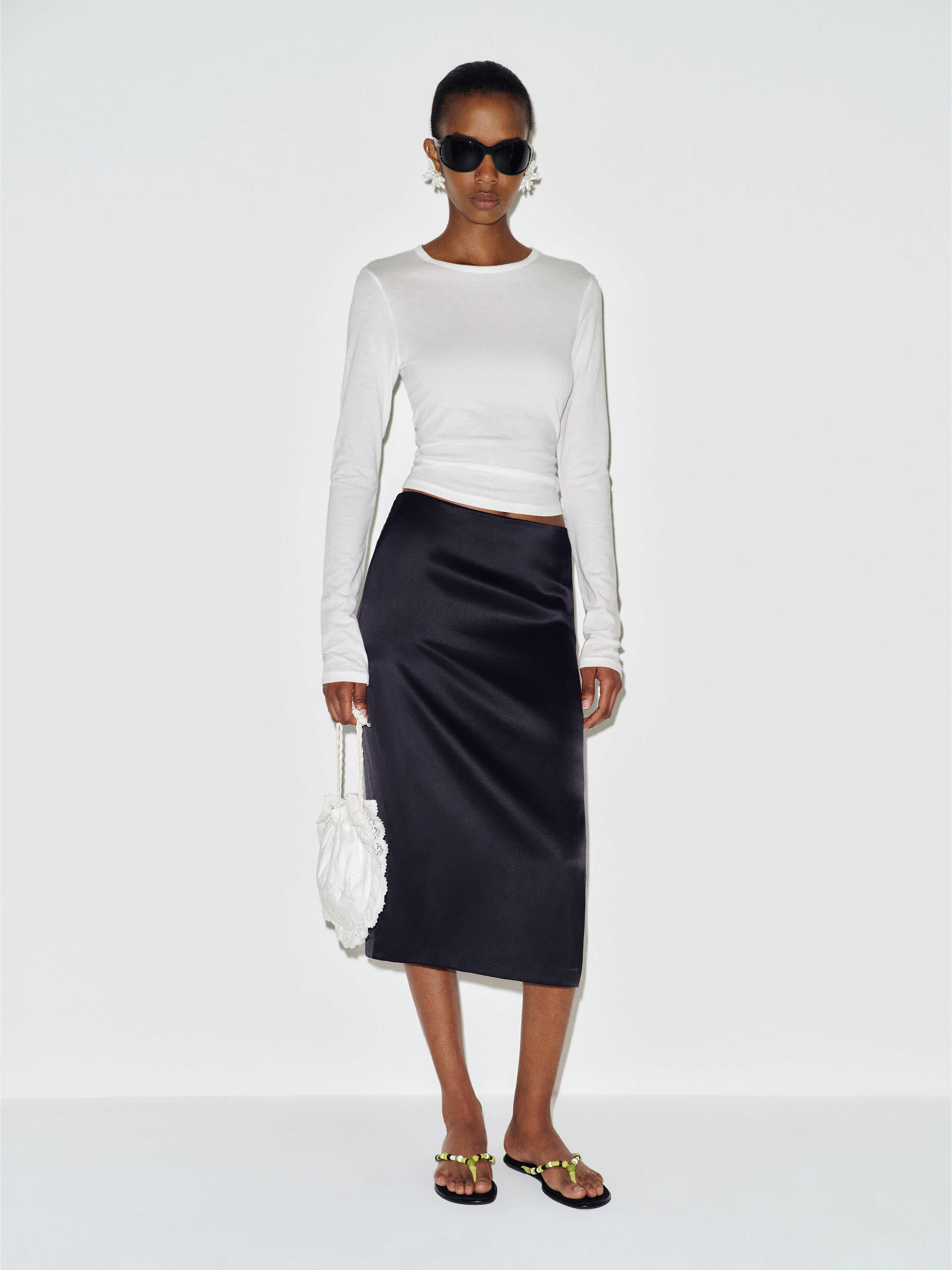 Reformation Petites Helen Low Waist Silk Midi Skirt Black 0p