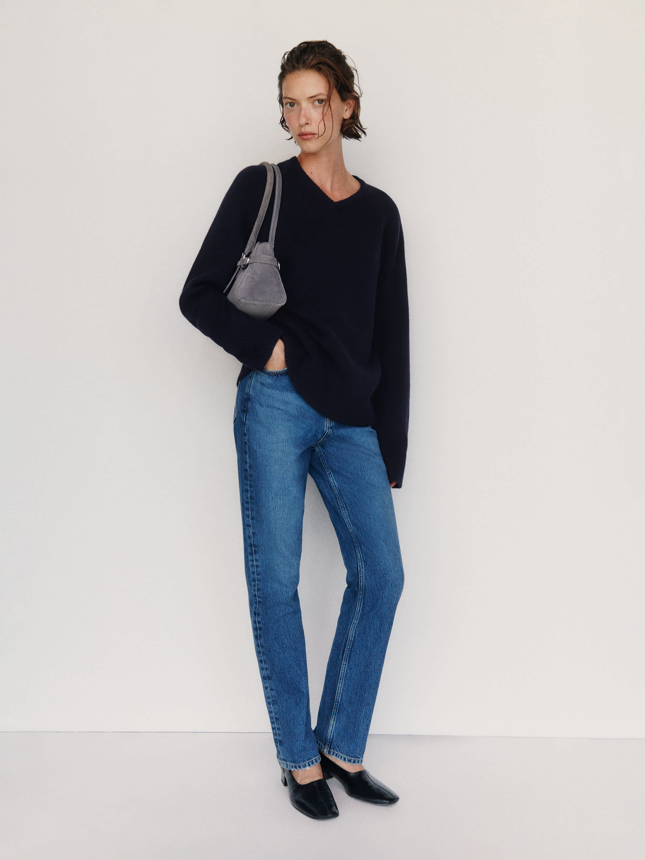 Reformation Sydney Regenerative Wool V-neck Sweater Blue Large