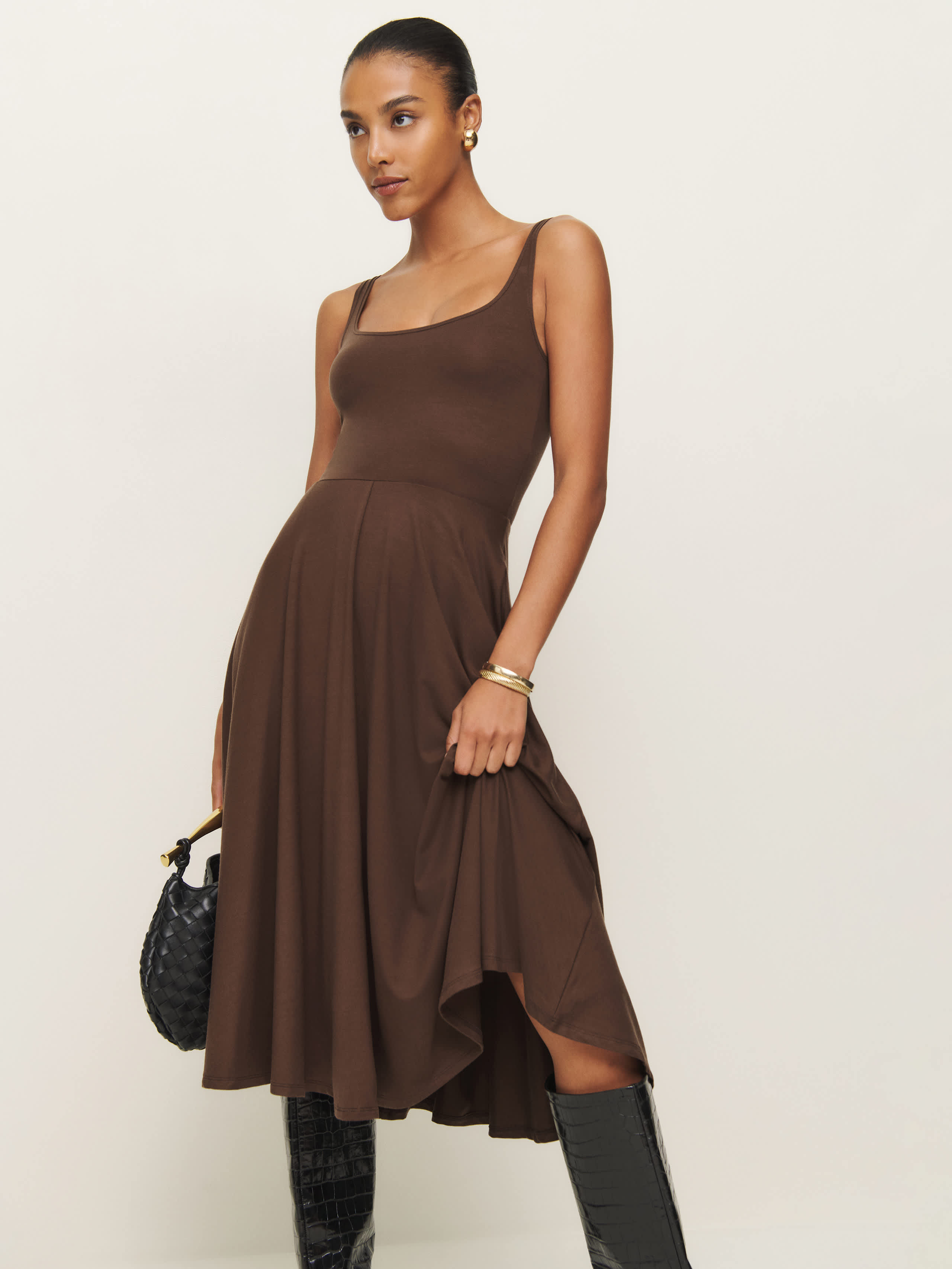 Reformation Rou Knit Dress In Cafe
