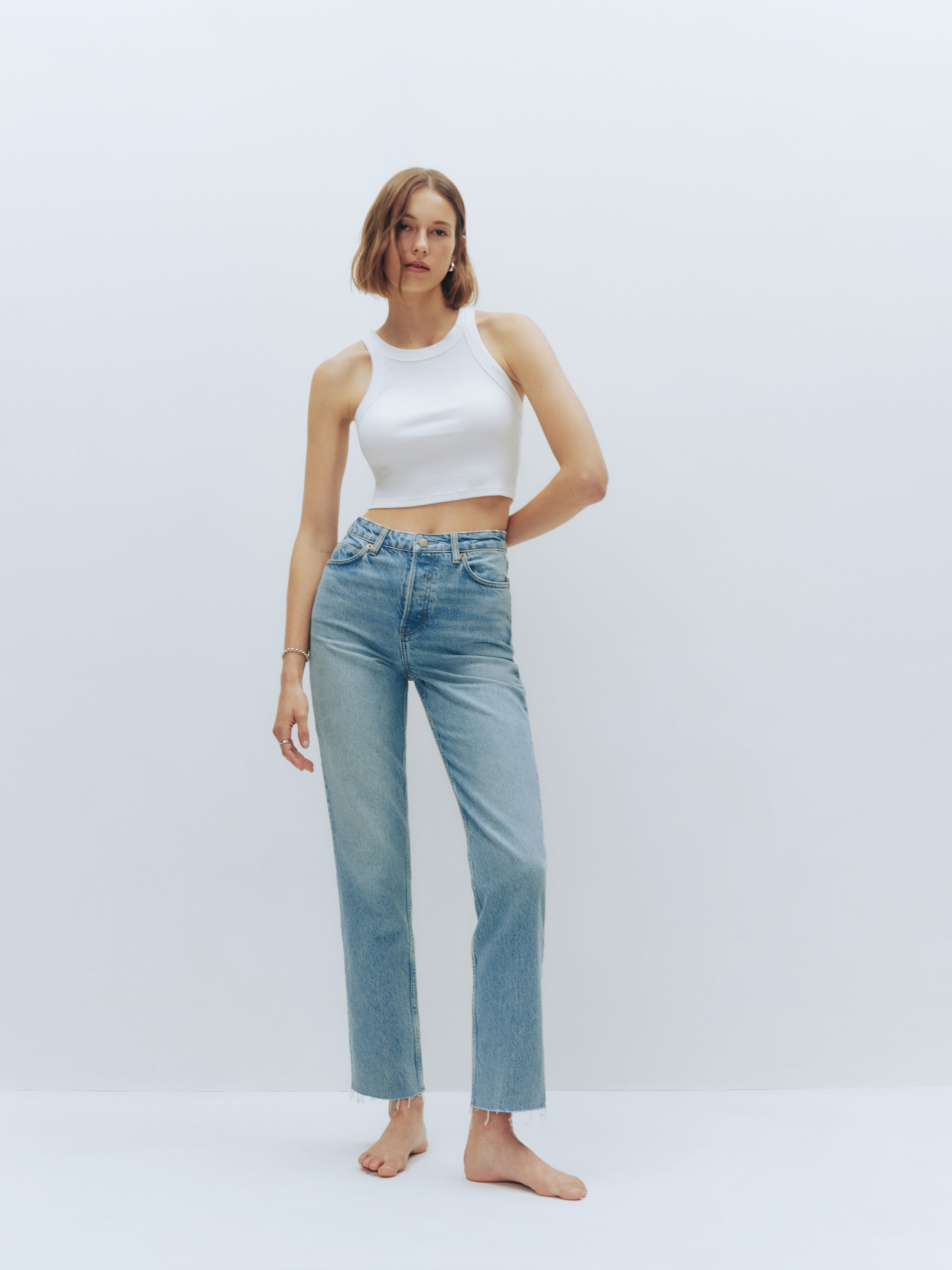 Reformation Cynthia High Rise Straight Cropped Jeans In Kenai