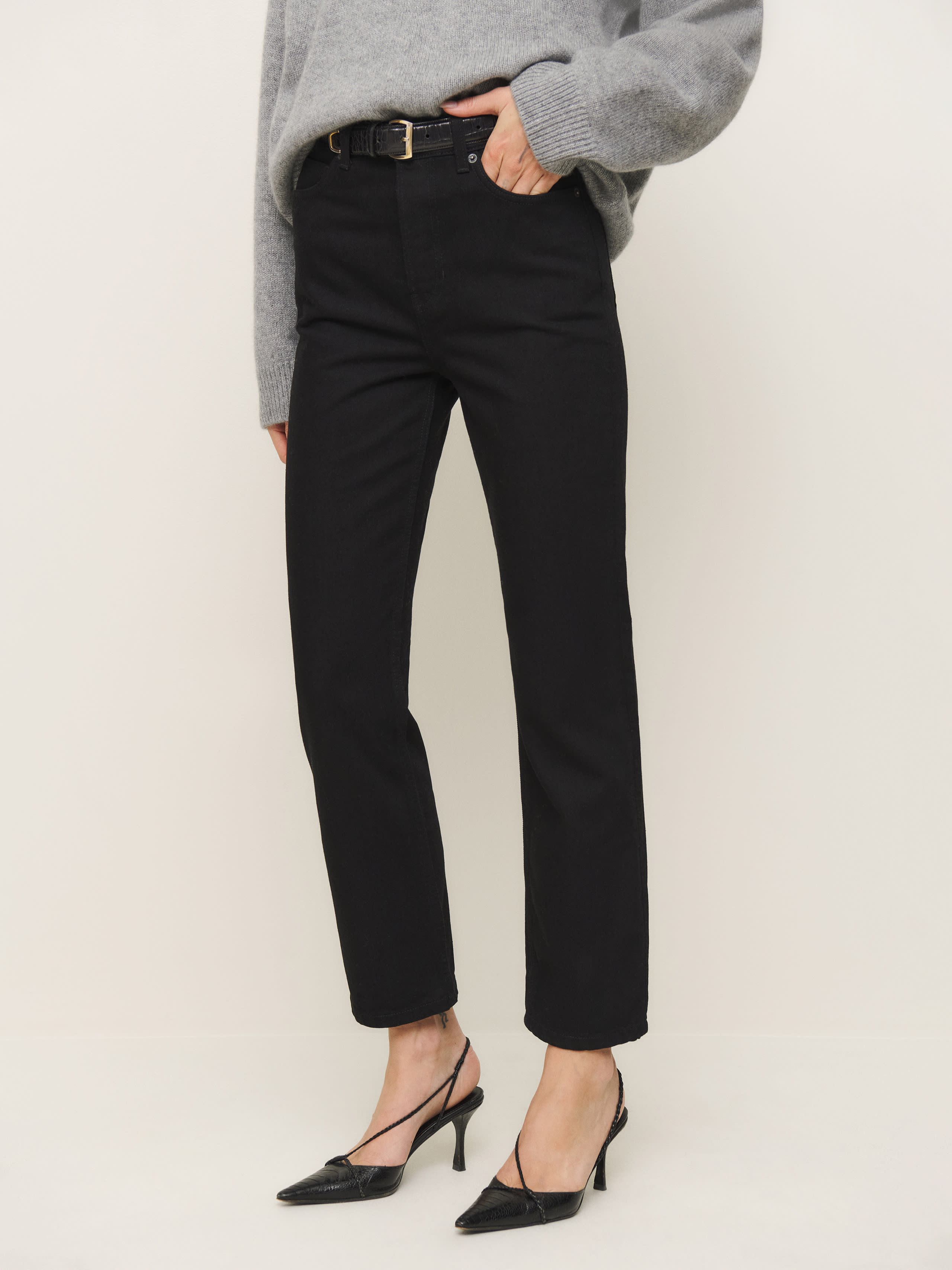 Reformation Cynthia High Rise Straight Cropped Jeans In Black