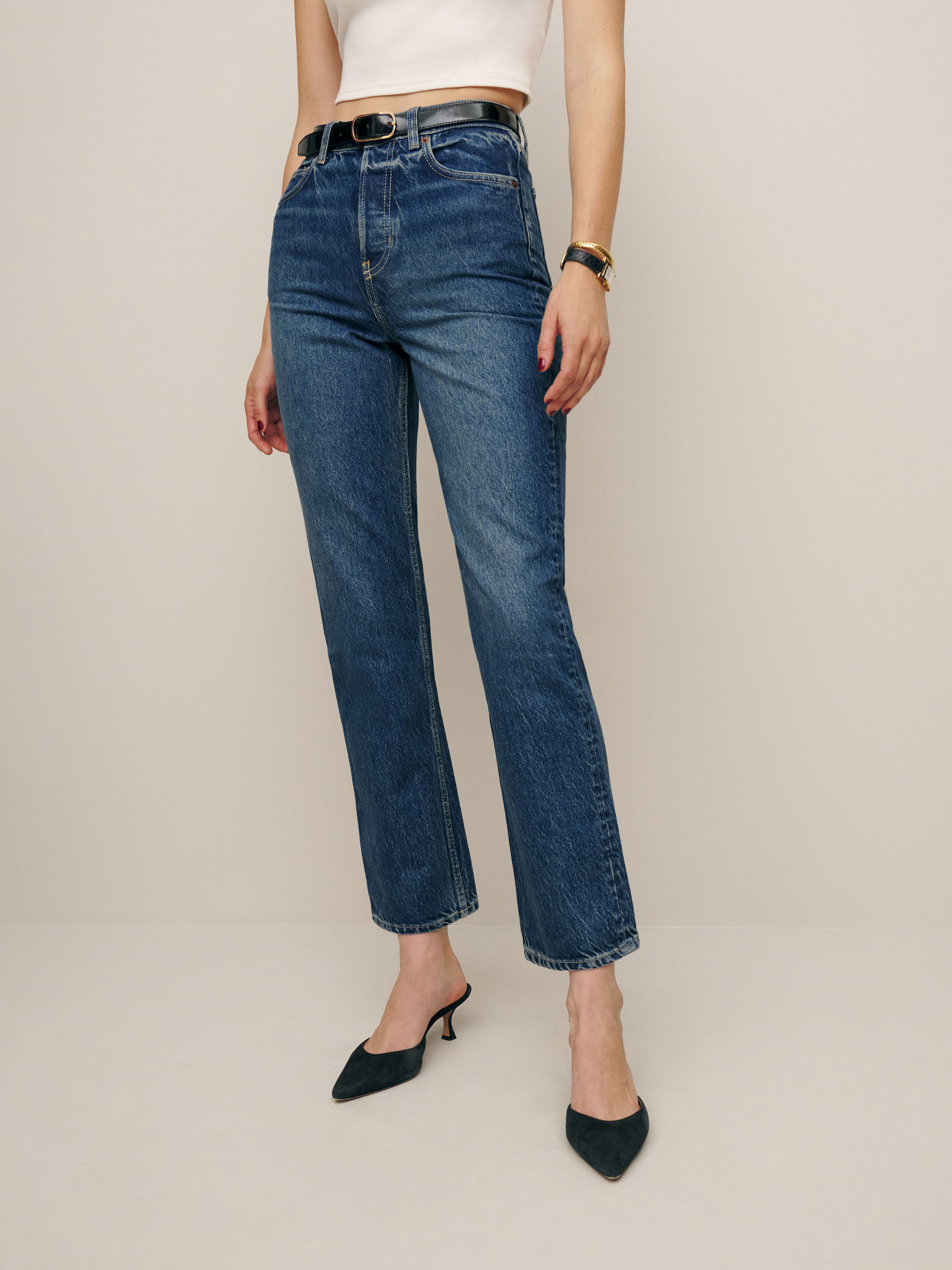 Reformation Cynthia High Rise Straight Cropped Jeans In Lanier