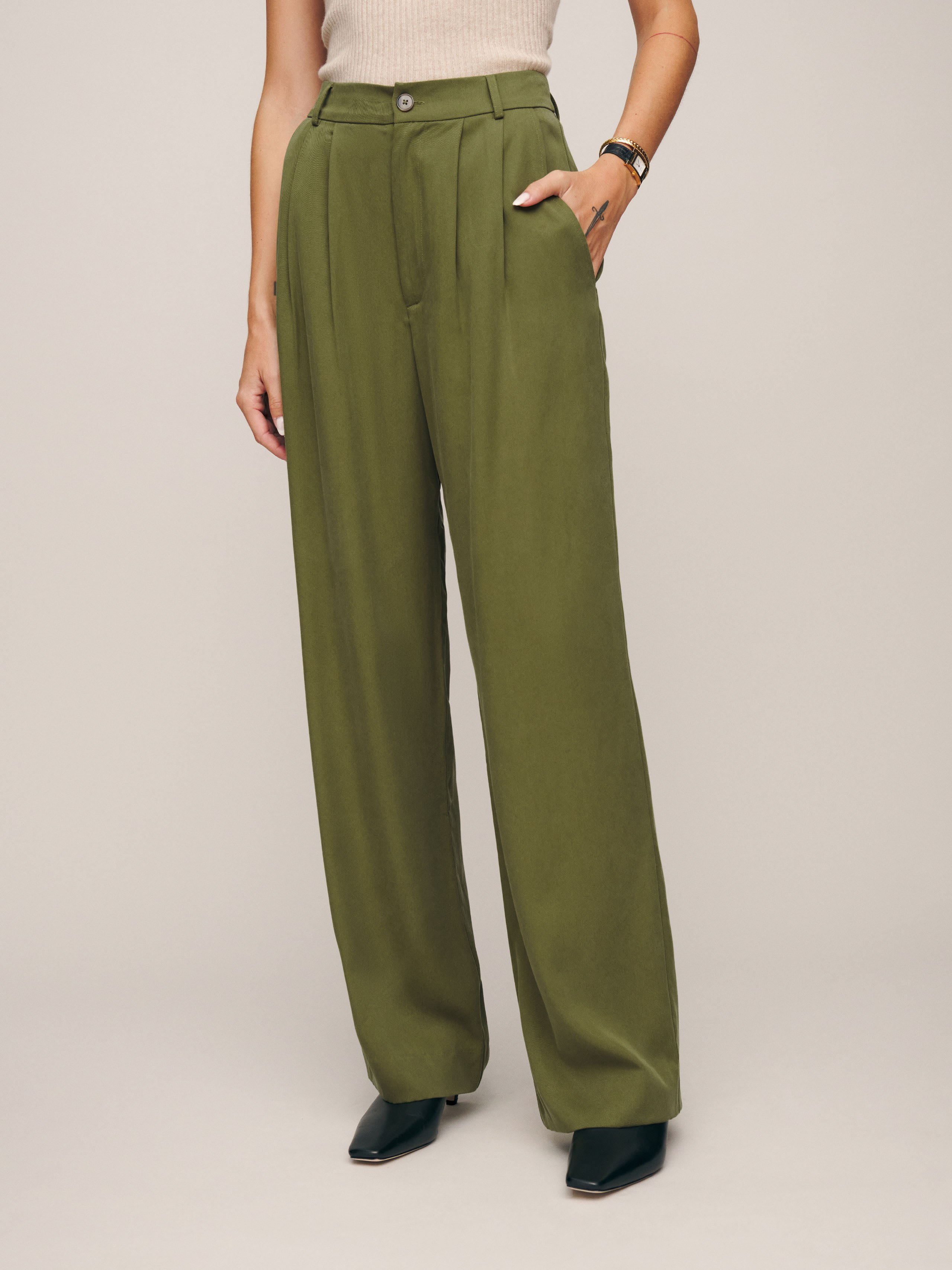 Reformation Petites Mason Trouser In Pear