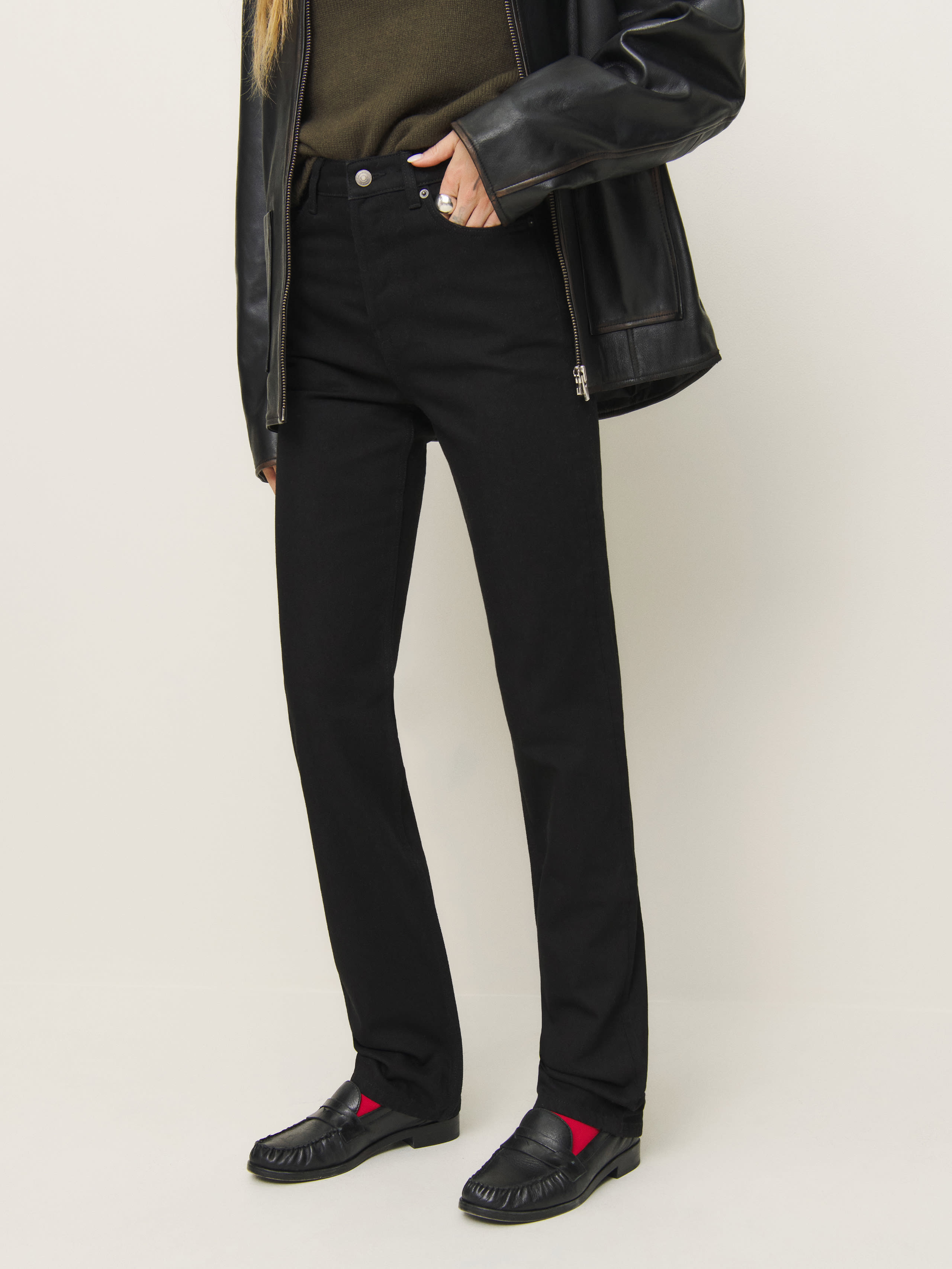 Reformation Cynthia High Rise Straight Long Jeans In Black