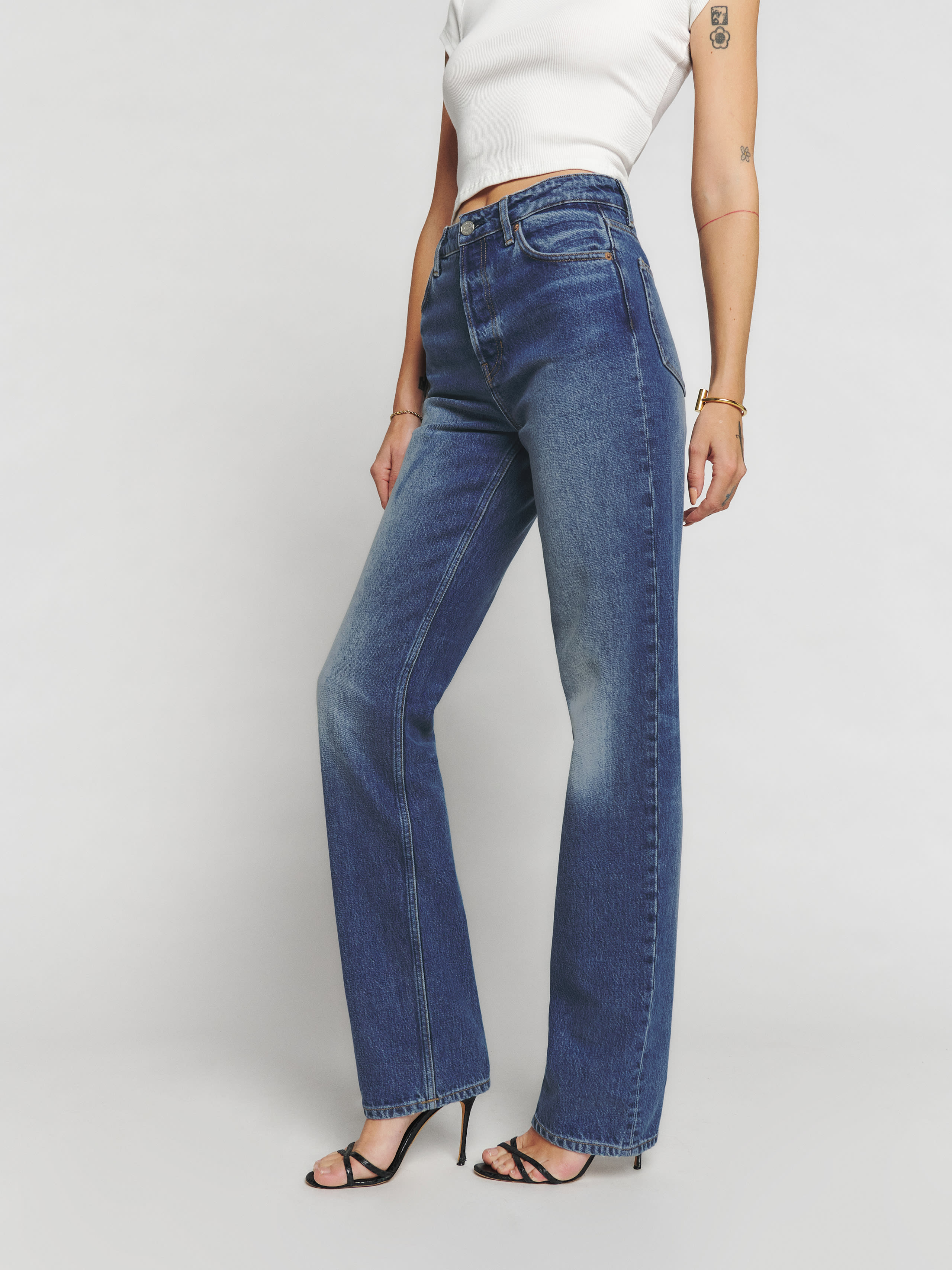 Reformation Cynthia High Rise Straight Long Jeans In Hemlock