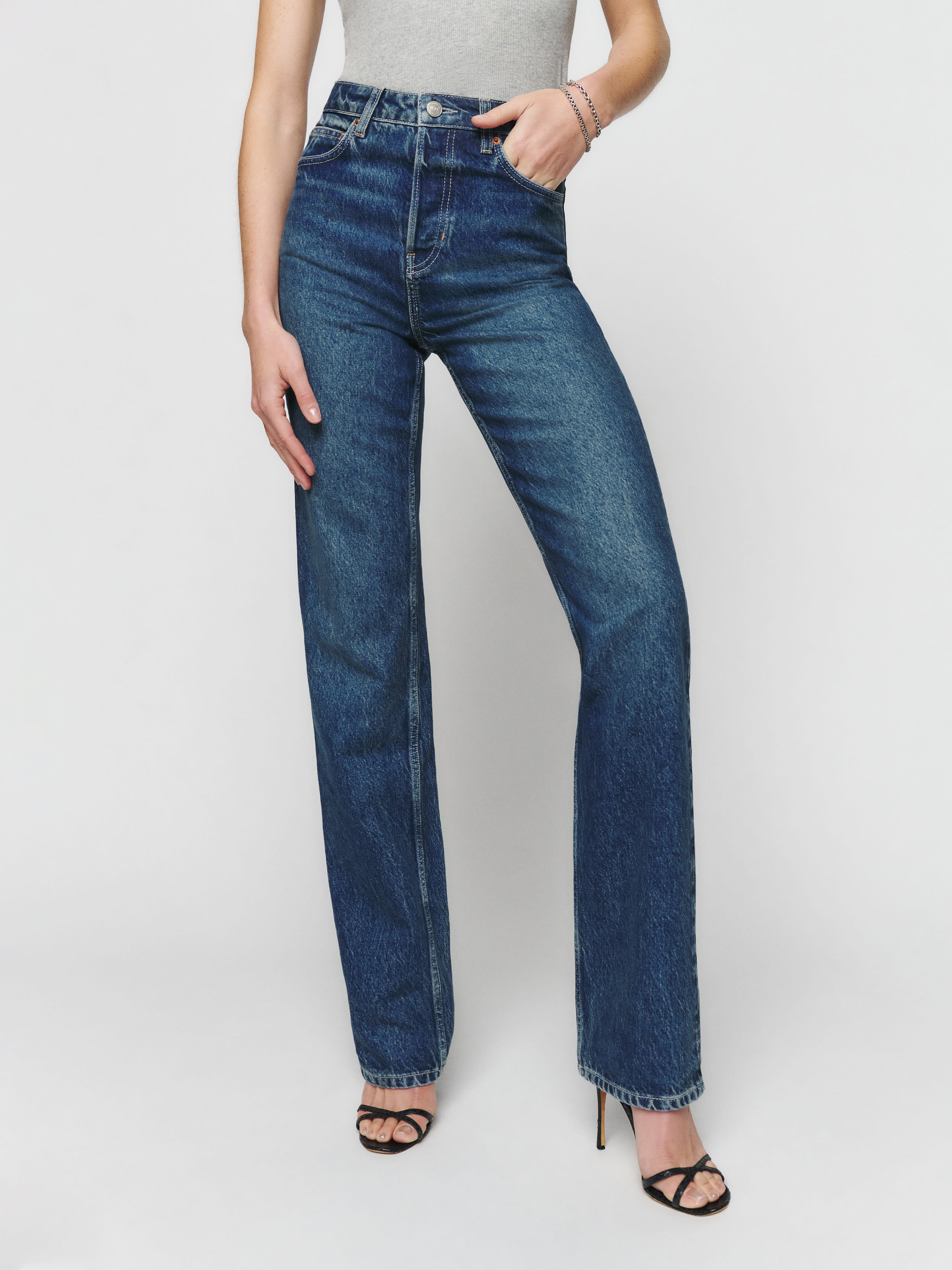 Reformation Cynthia High Rise Straight Long Jeans In Lanier