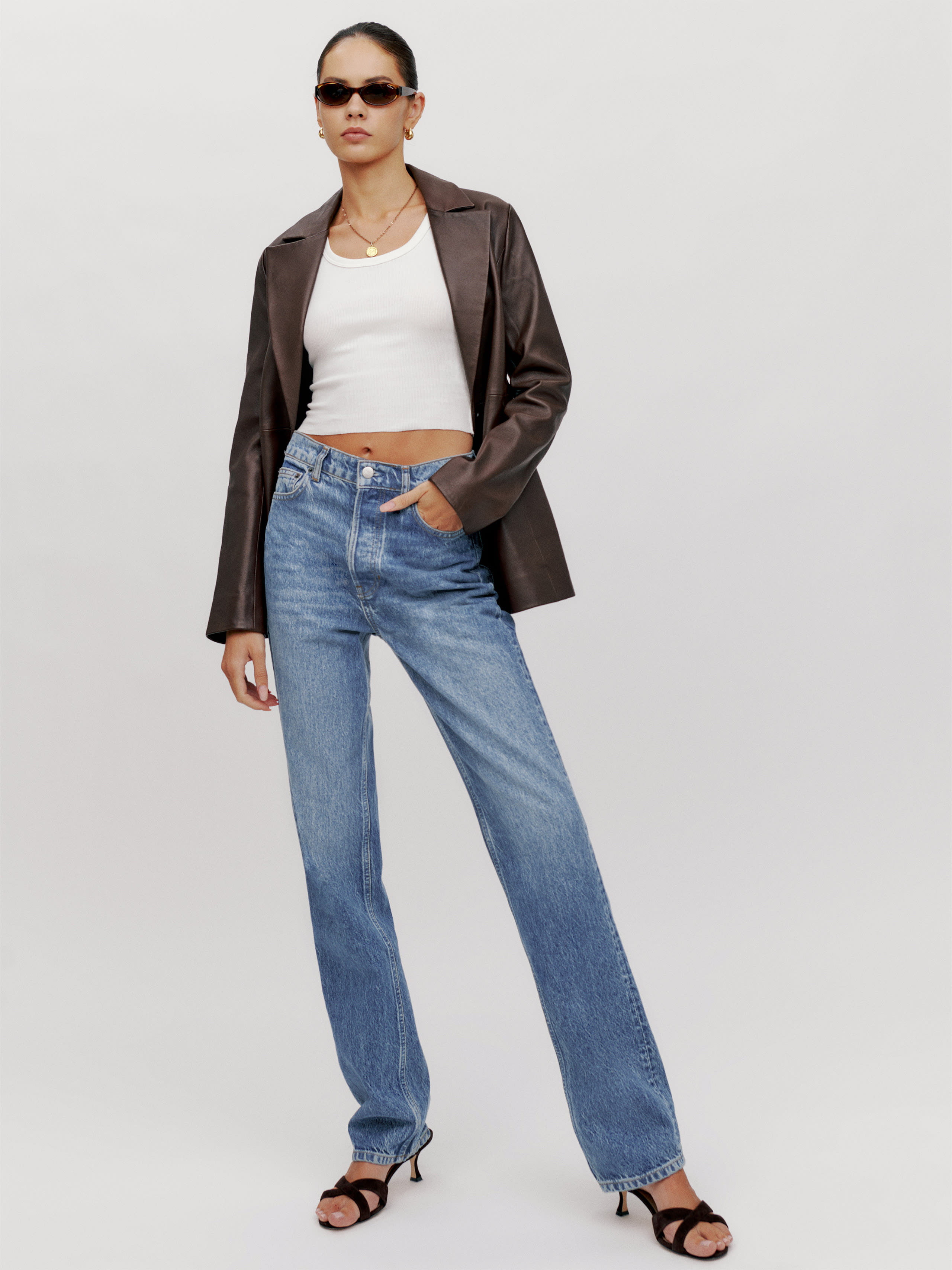 Reformation Cynthia High Rise Straight Long Jeans In Colourado