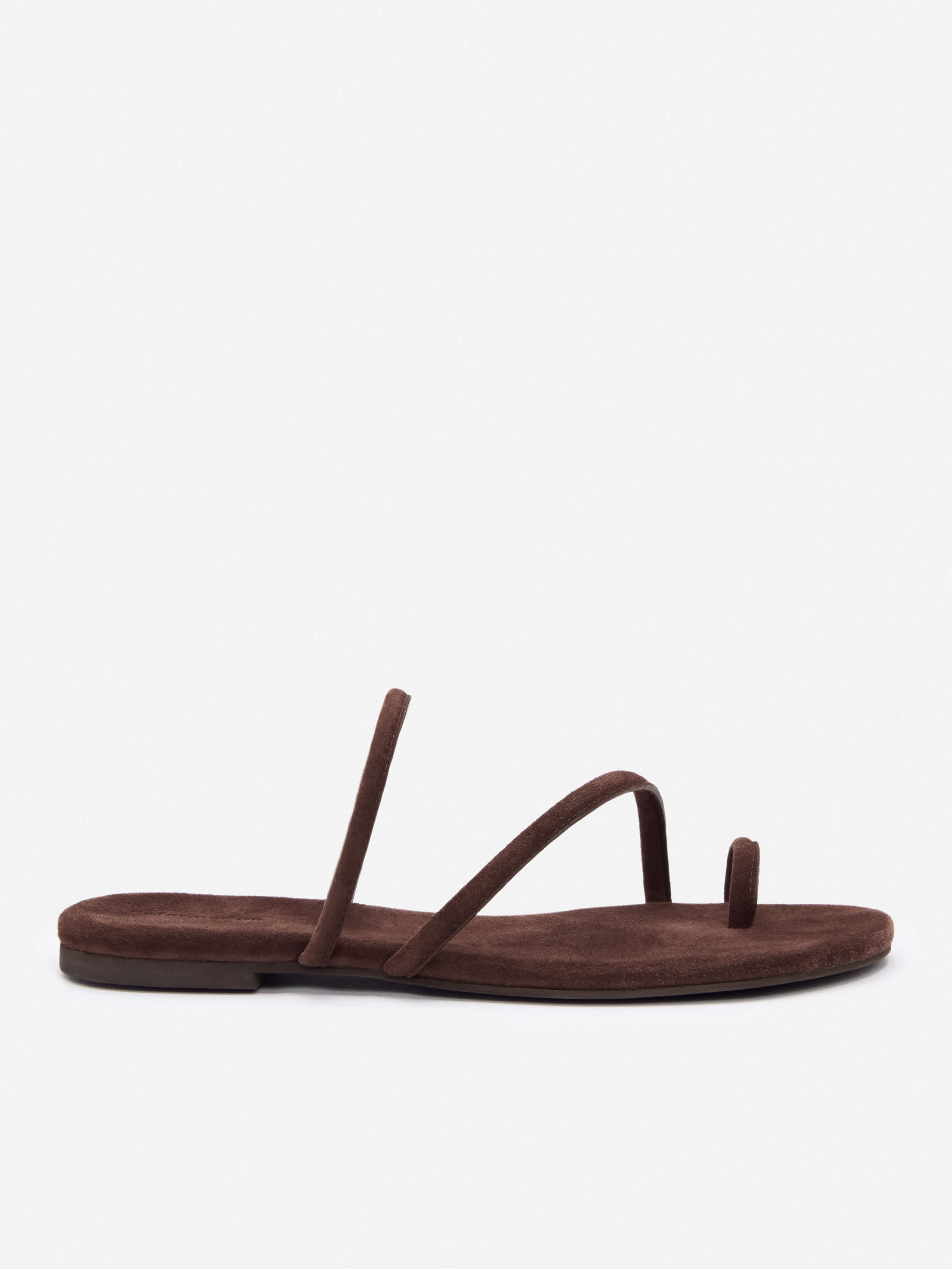 Reformation Ludo Toe Ring Strappy Flat Sandal In Espresso Suede