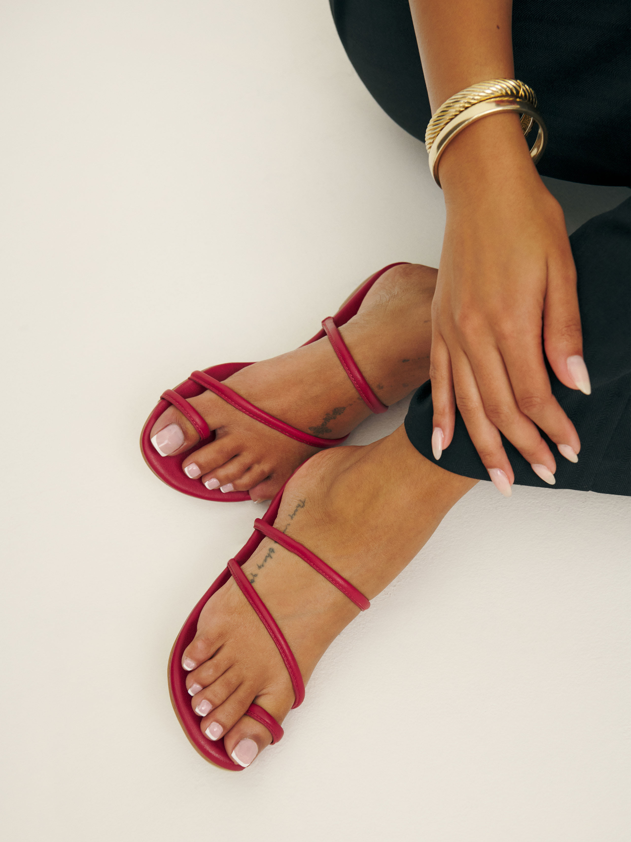 Shop Reformation Ludo Toe Ring Strappy Flat Sandal In Scarlet