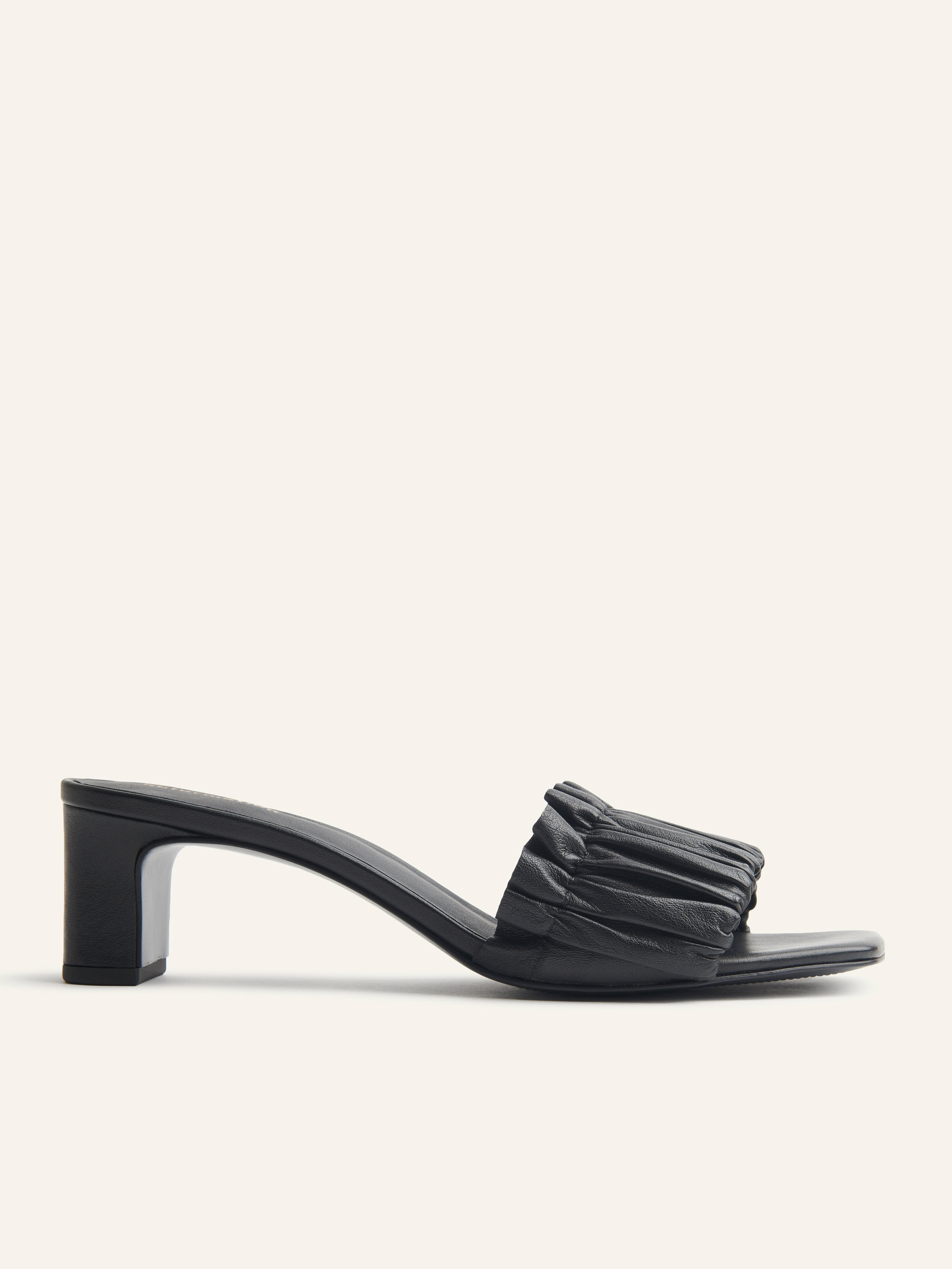 REFORMATION SHEREEN RUCHED BLOCK HEEL MULE