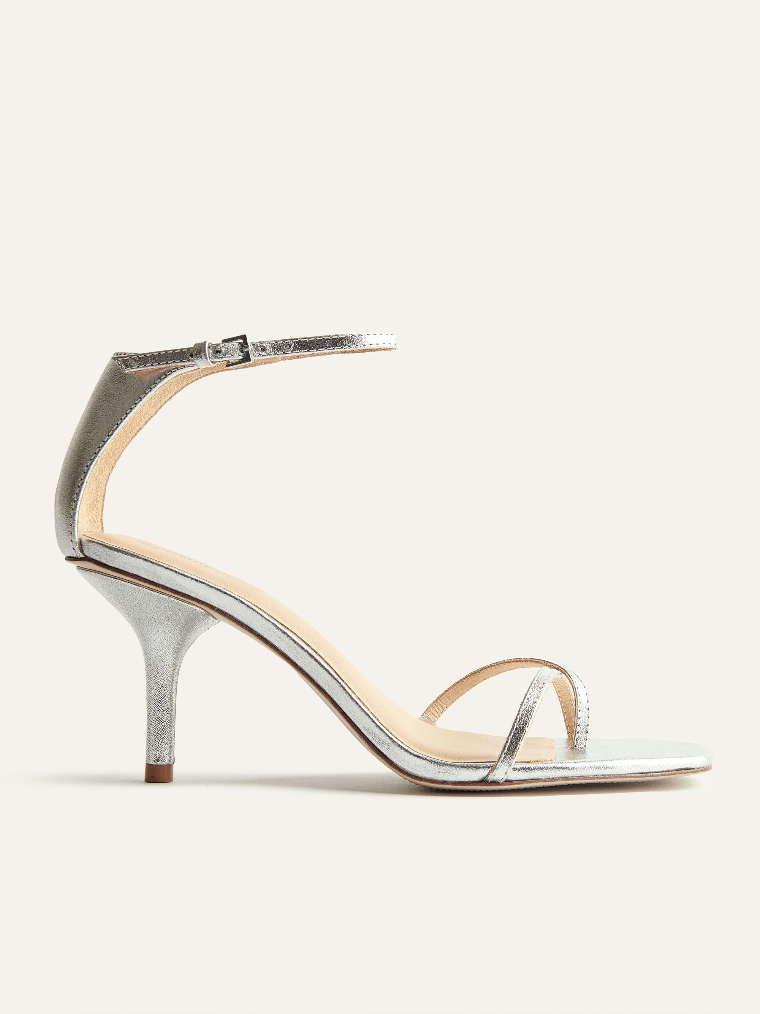 Shop Reformation Gigi Strappy Mid Heel Sandal In Silver