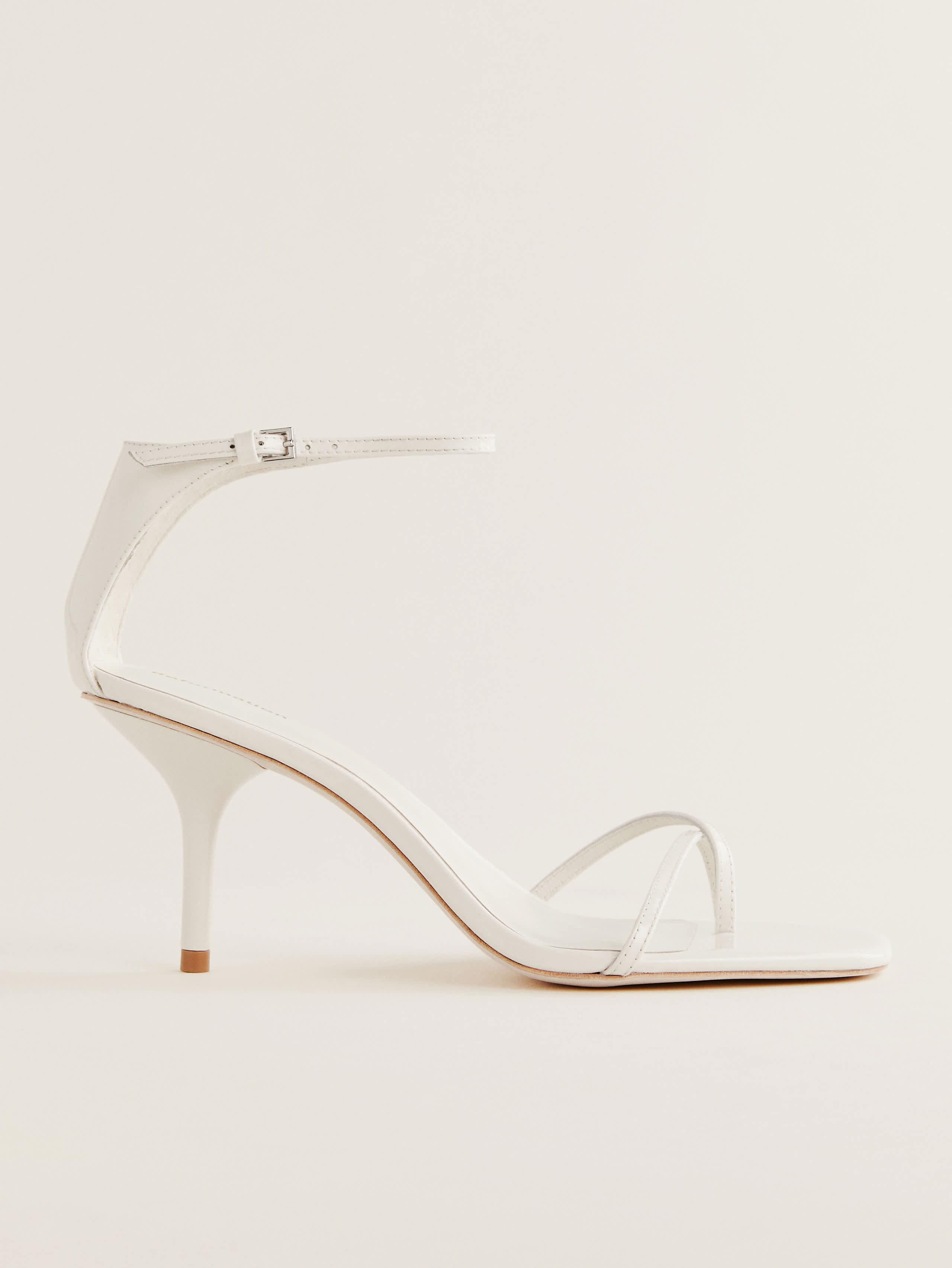 Reformation Gigi Strappy Mid Heel Sandal In White Patent