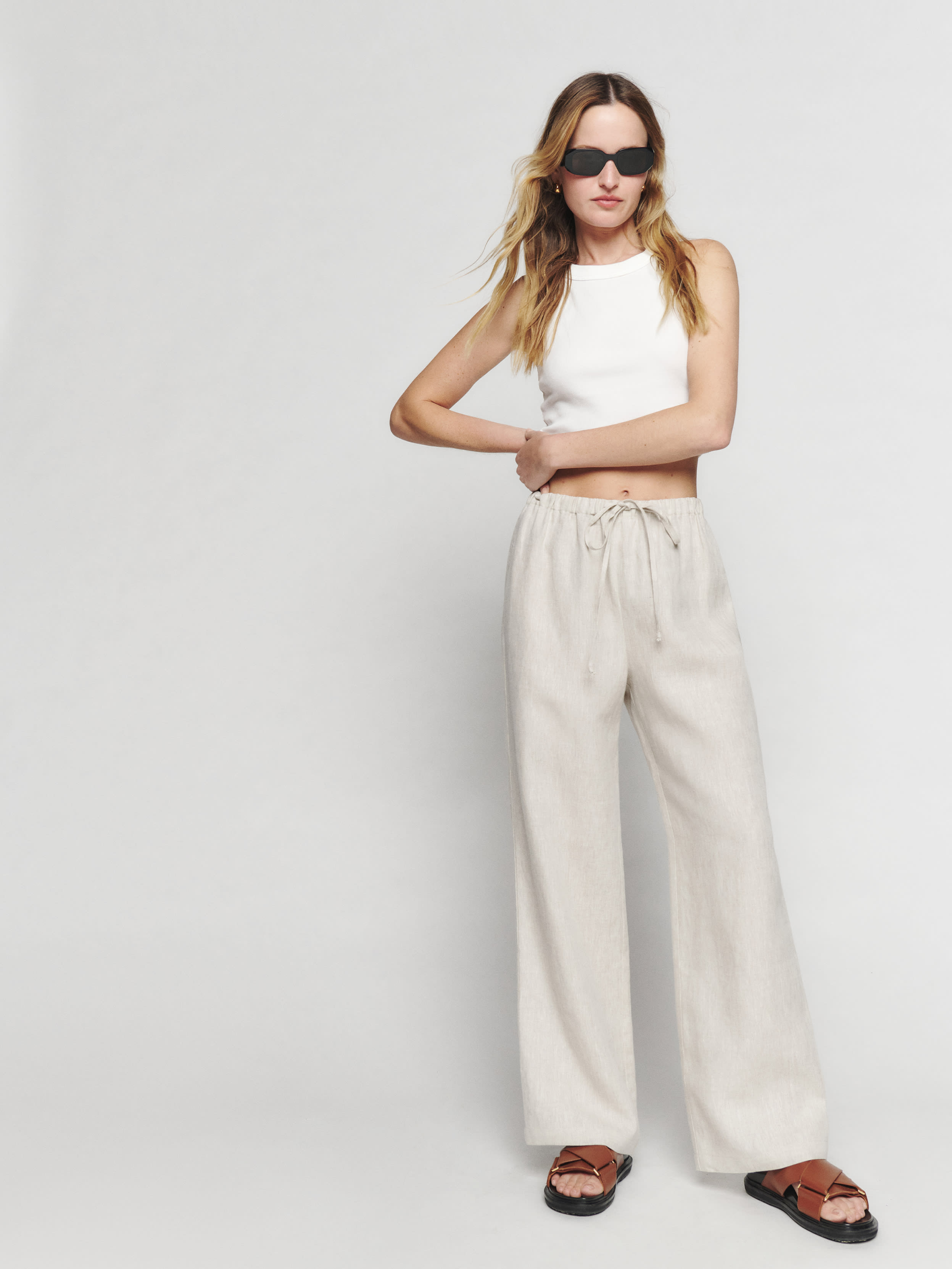 Reformation Petites Olina Linen Pant In Oatmeal