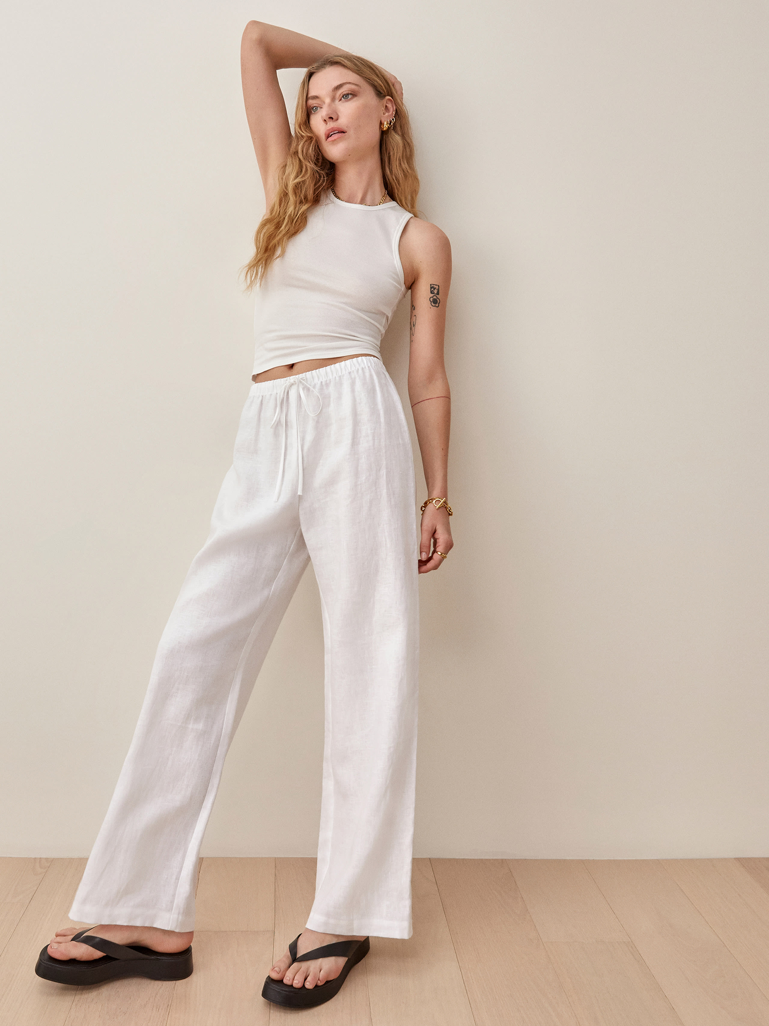Reformation Petites Olina Linen Pant In White