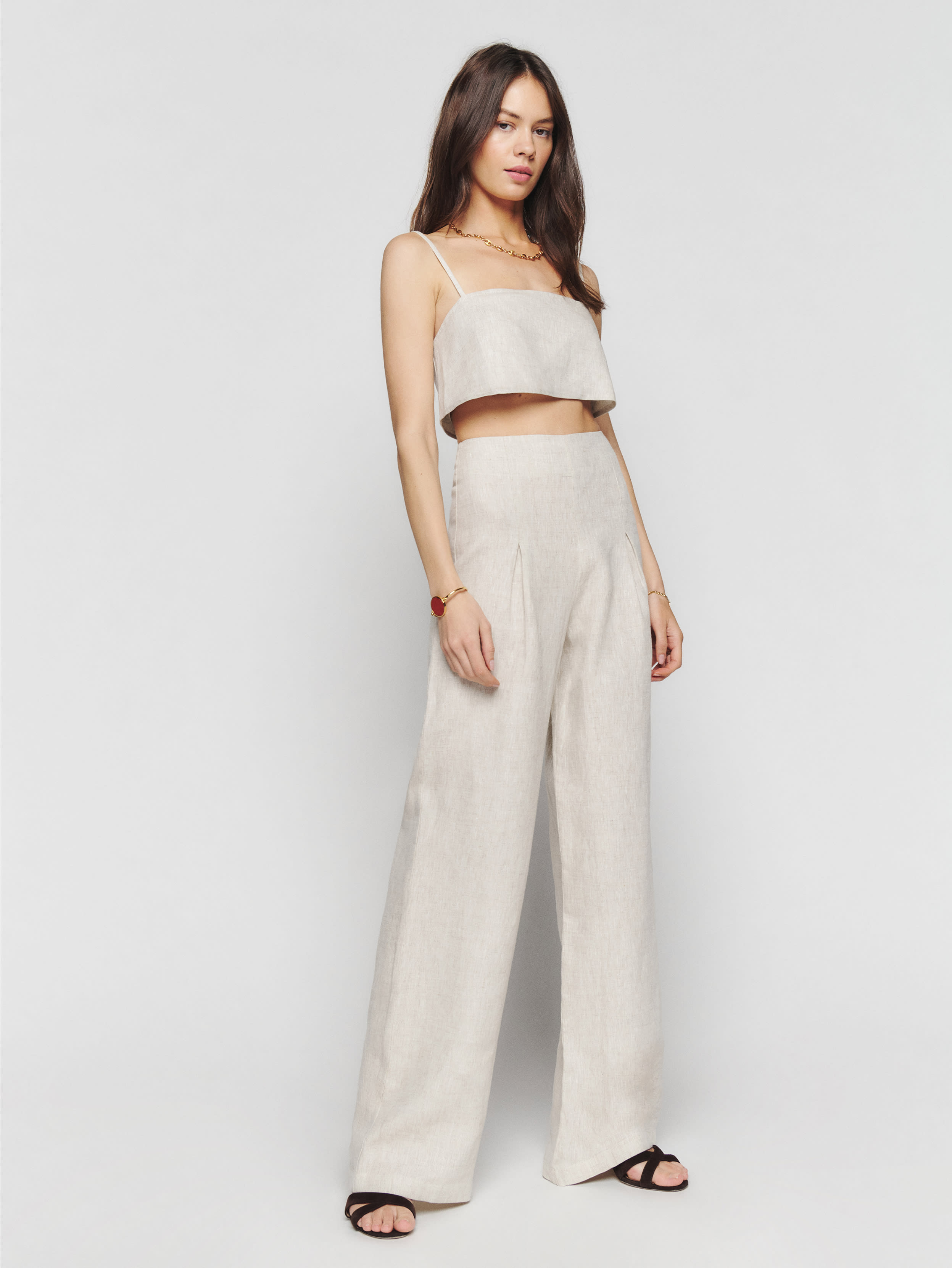 Reformation Cleo Linen Two Piece In Oatmeal