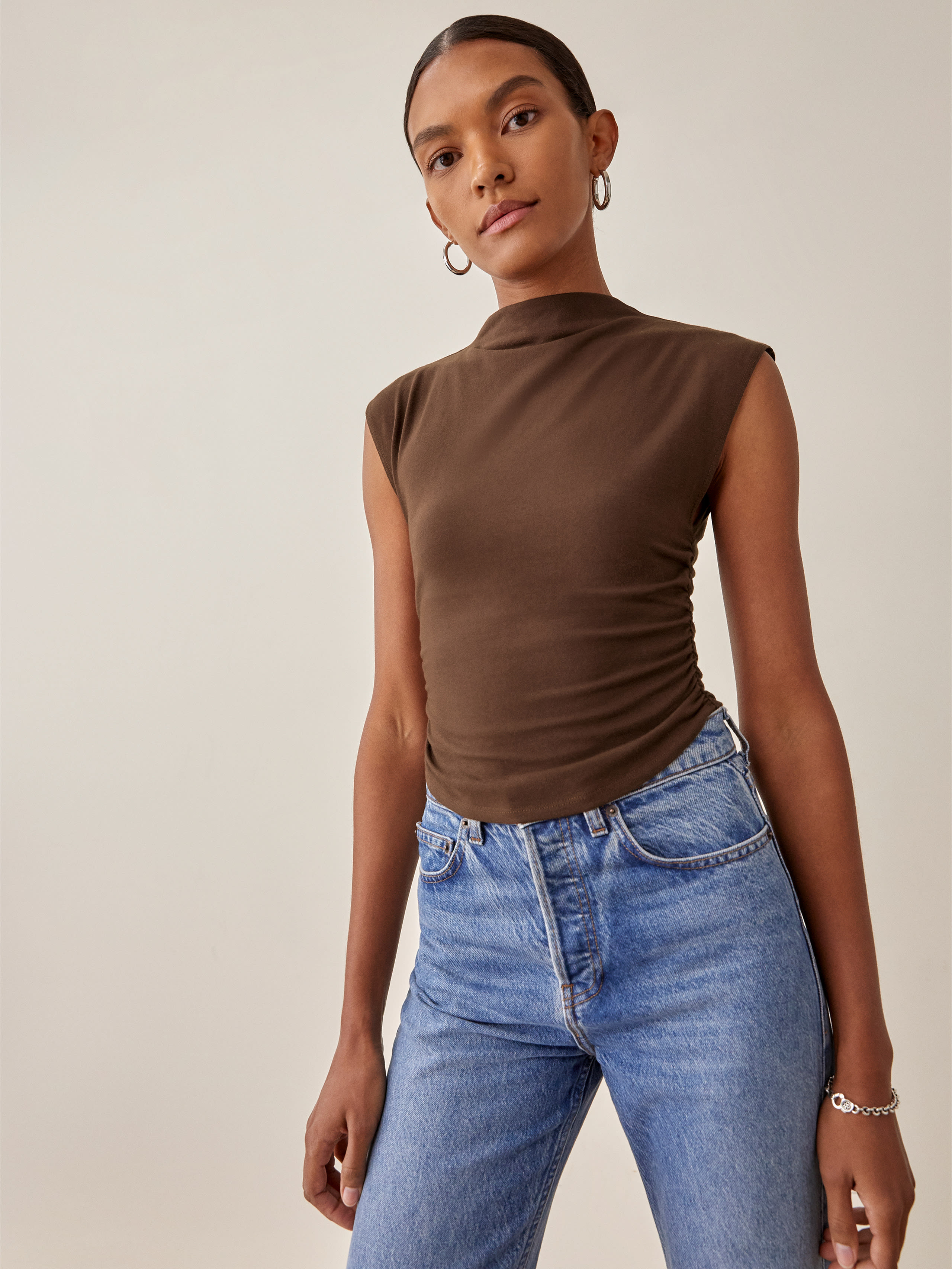Reformation Lindy Knit Top In Cafe