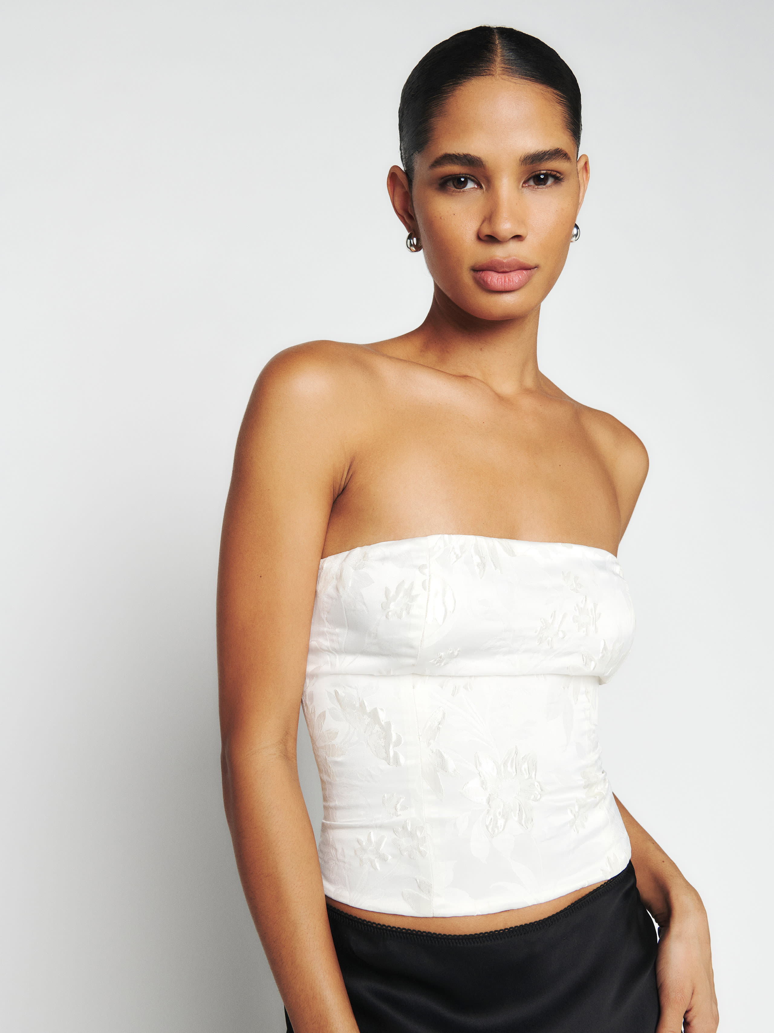 Reformation Giorgia Top In White Floral Brocade