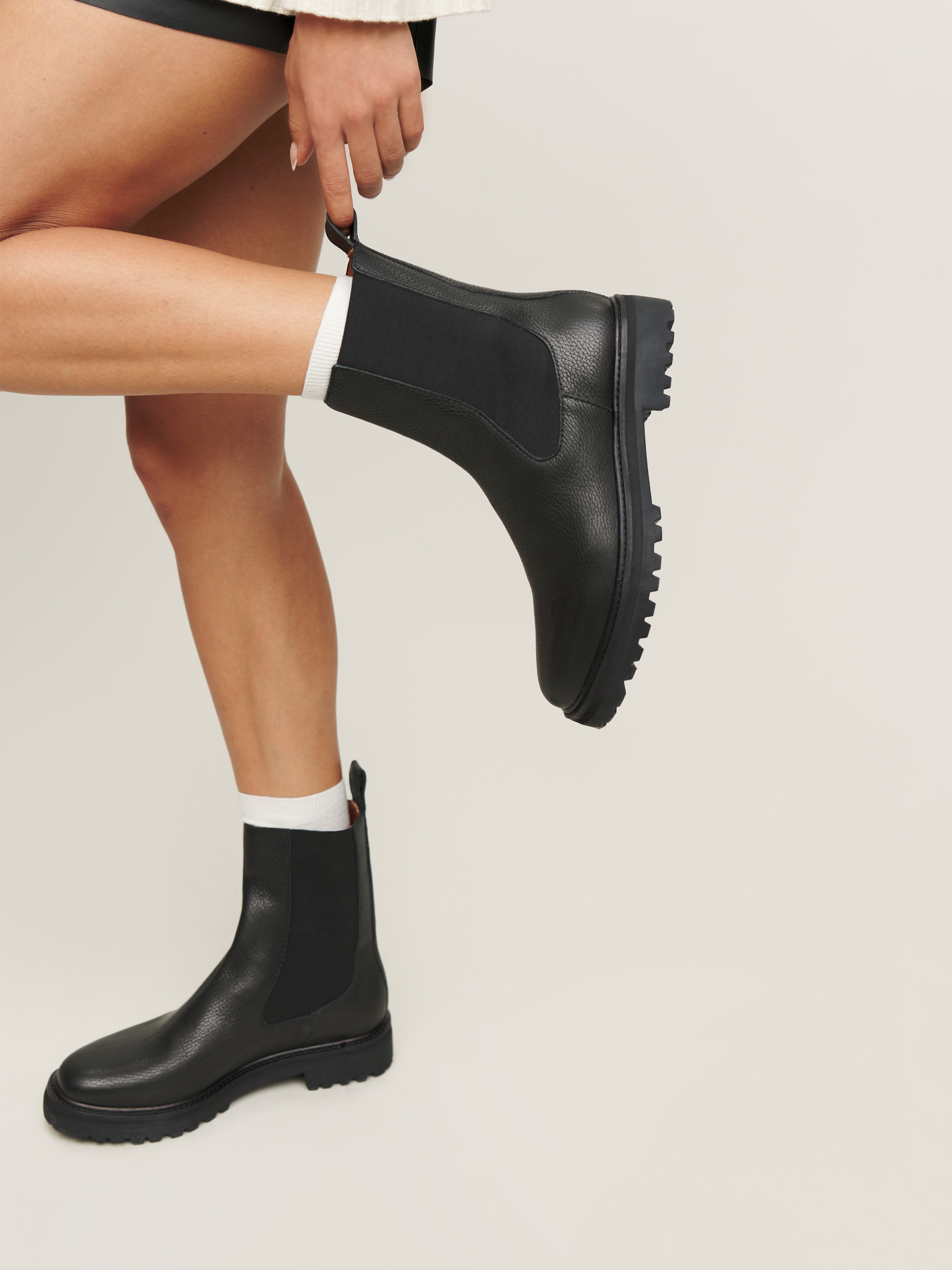 Shop Reformation Katerina Lug Sole Chelsea Boot In Black Tumbled