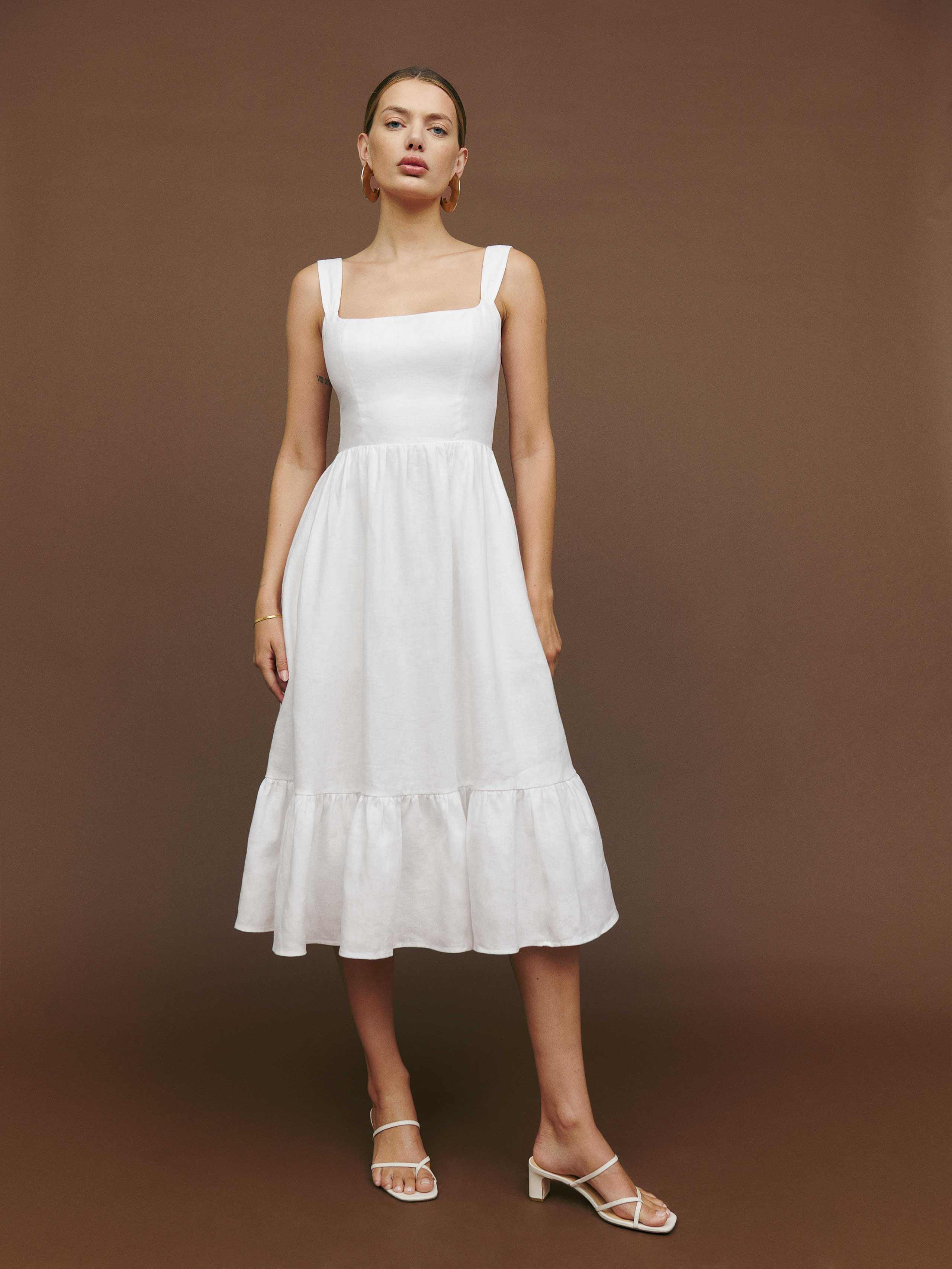Reformation Bucatini Linen Dress In White
