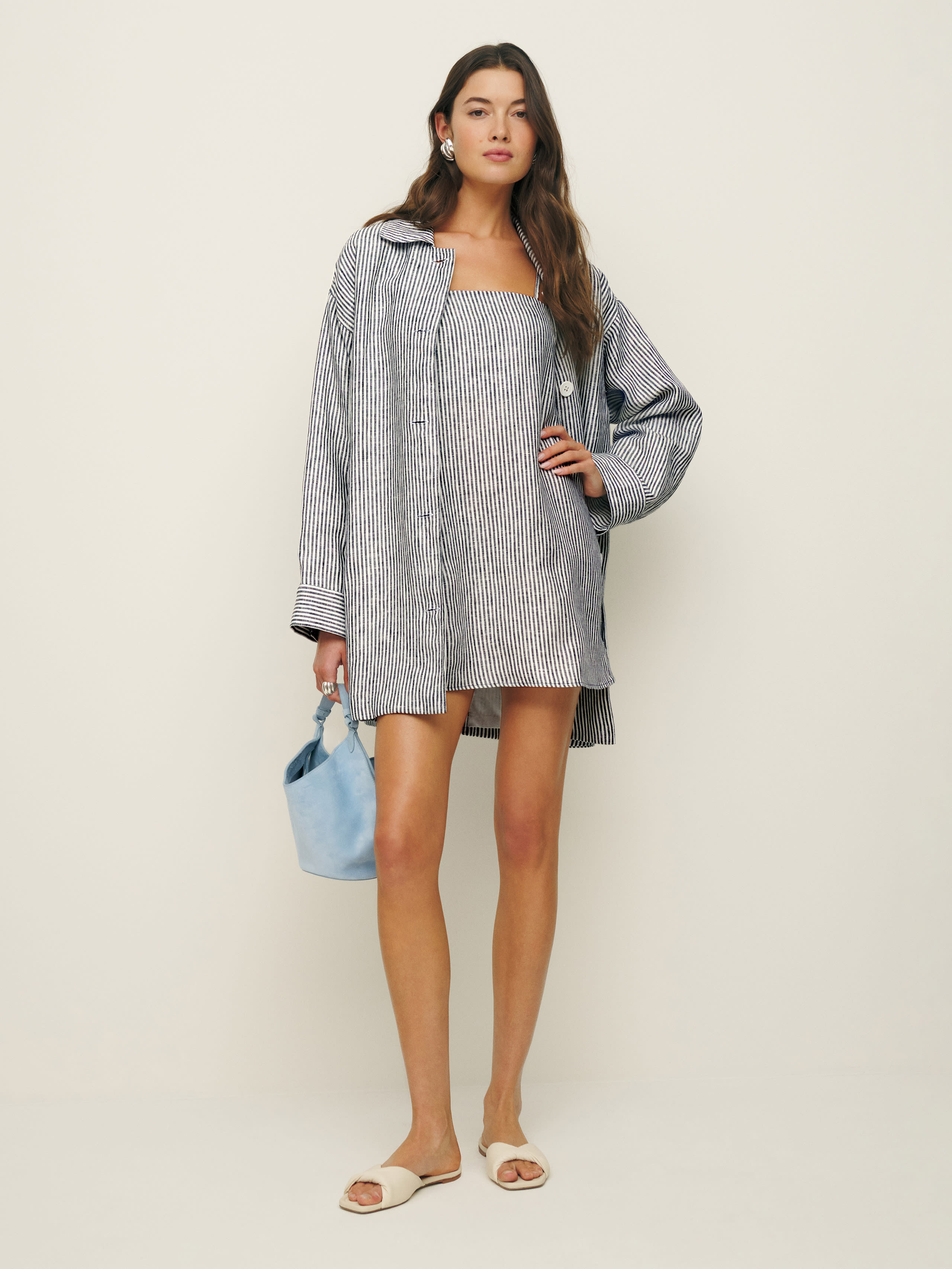 long linen shirt dress with sleeves CLEARANCE: French Linen Shirt Dress – Miss Molly Eco Lux main image 1