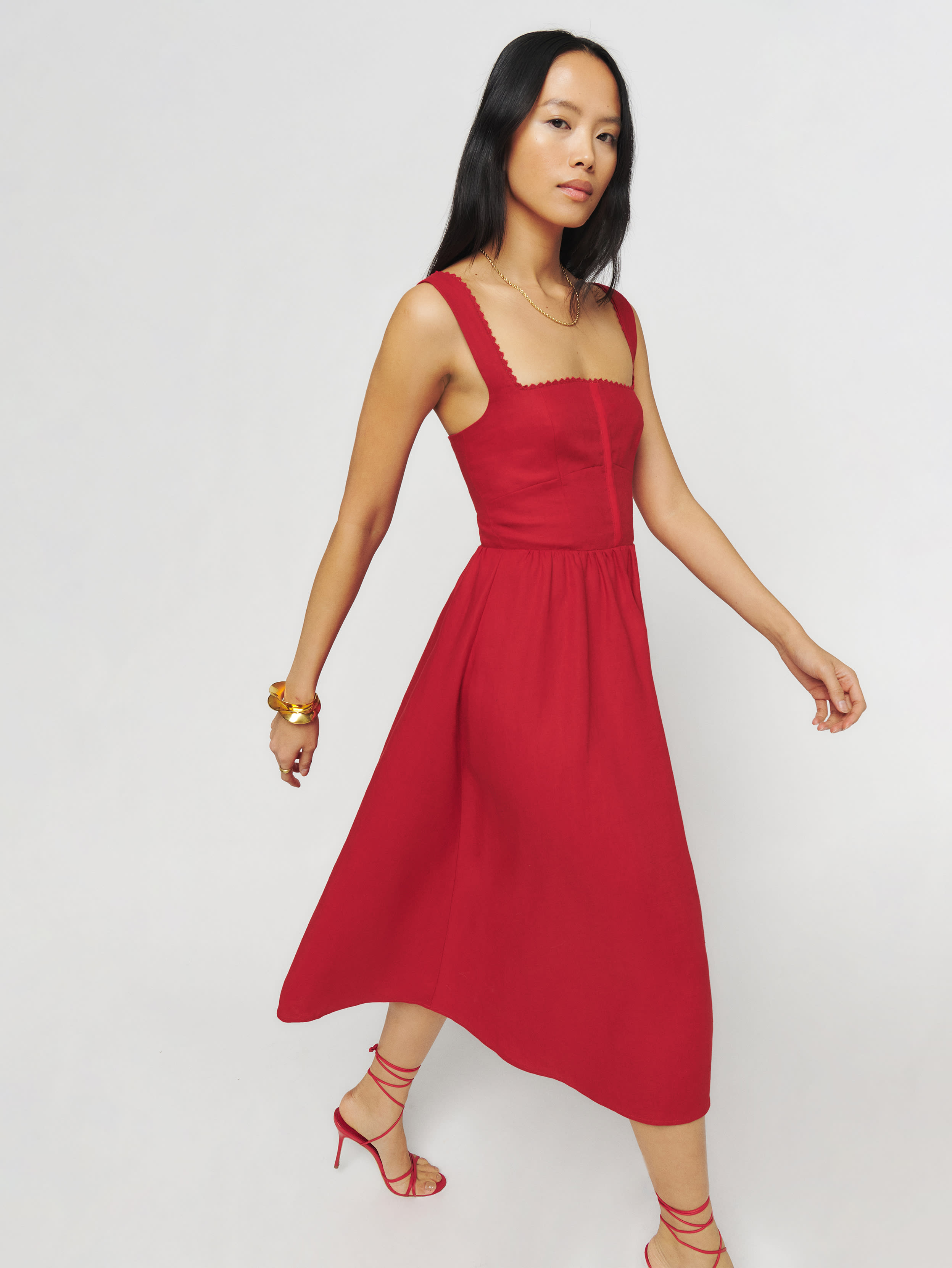 Reformation Tagliatelle Linen Dress In Cherry